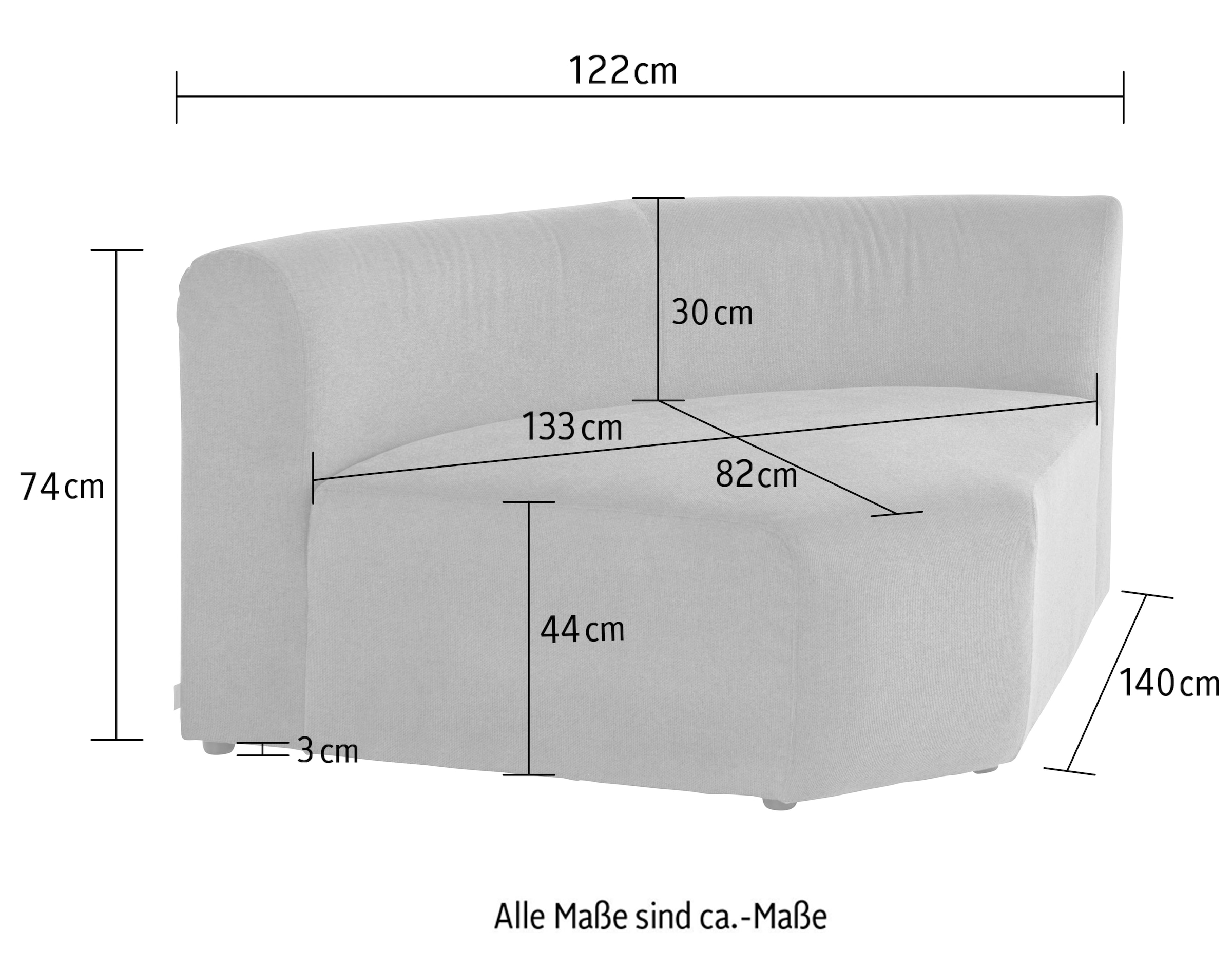 LeGer Home by Lena Gercke Sofa-Eckelement »LYZA mit gerundeter Rückenlehne, Maße B/T/H: 122/104/74 cm« als Modul oder separat verwendbar, für individuelle Zusammenstellung