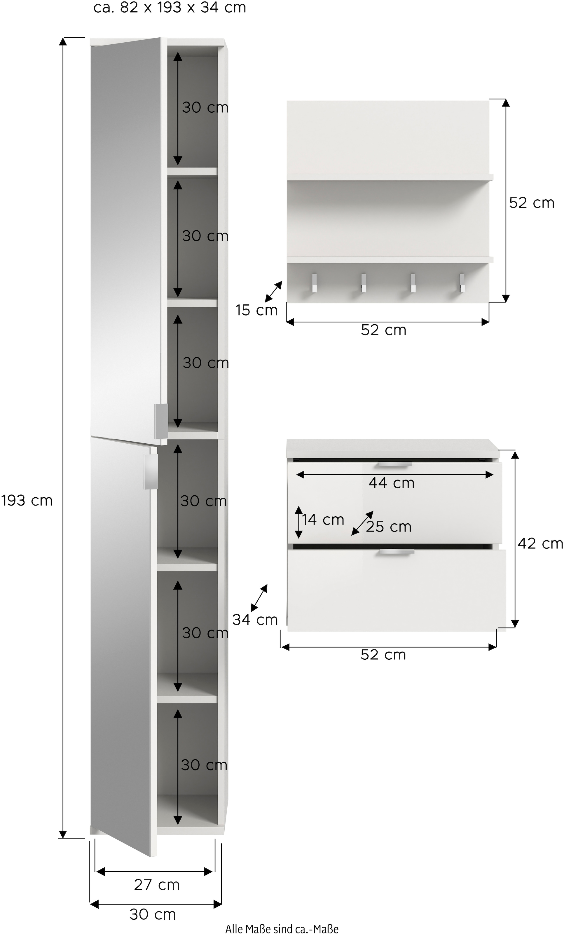 INOSIGN Garderoben-Set, (3 St.), Trondheim, Garderobenset 3-tlg. Breite 82 cm, Flur, Diele, Kombination