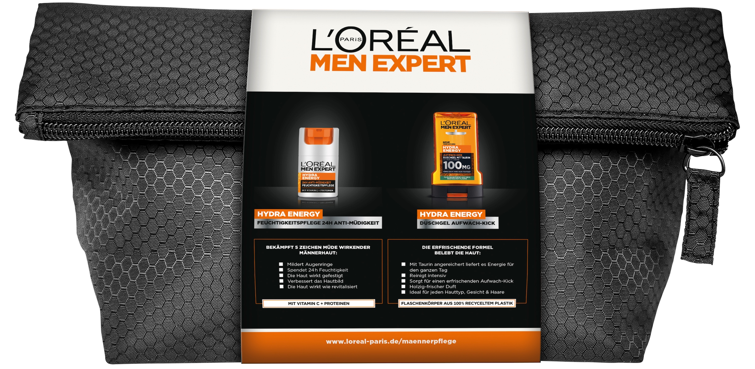 L'ORÉAL PARIS MEN EXPERT Pflege-Set »HYDRA ENERGY BAG KULTURBEUTEL« Set mit Duschgel und 24h Tagespflege