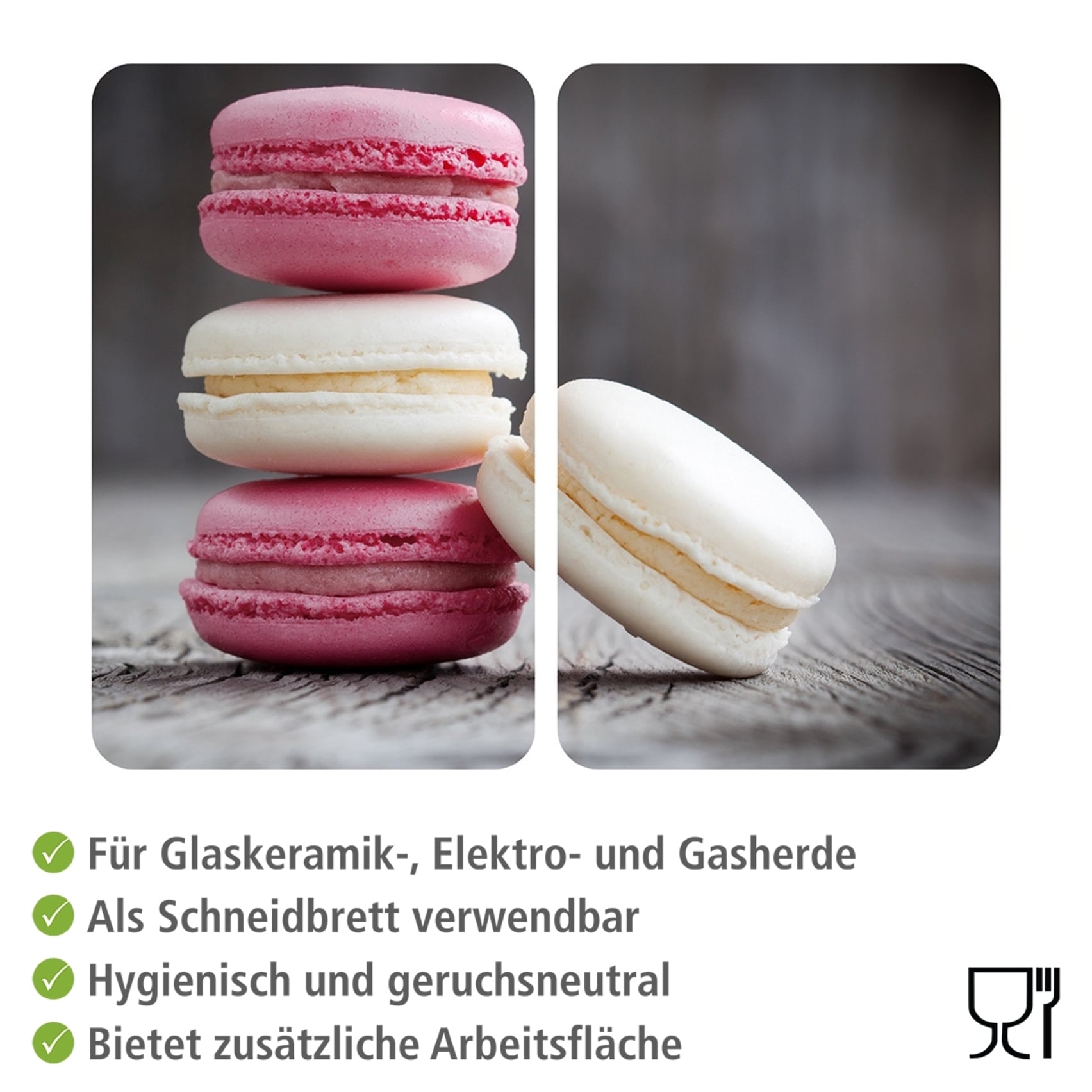 WENKO Herd-Abdeckplatte »Universal Modell Macarons«, (Set, 2 tlg.), Herdabdeckung für alle Herdarten, kratzfest, mit rutschfesten Füßen