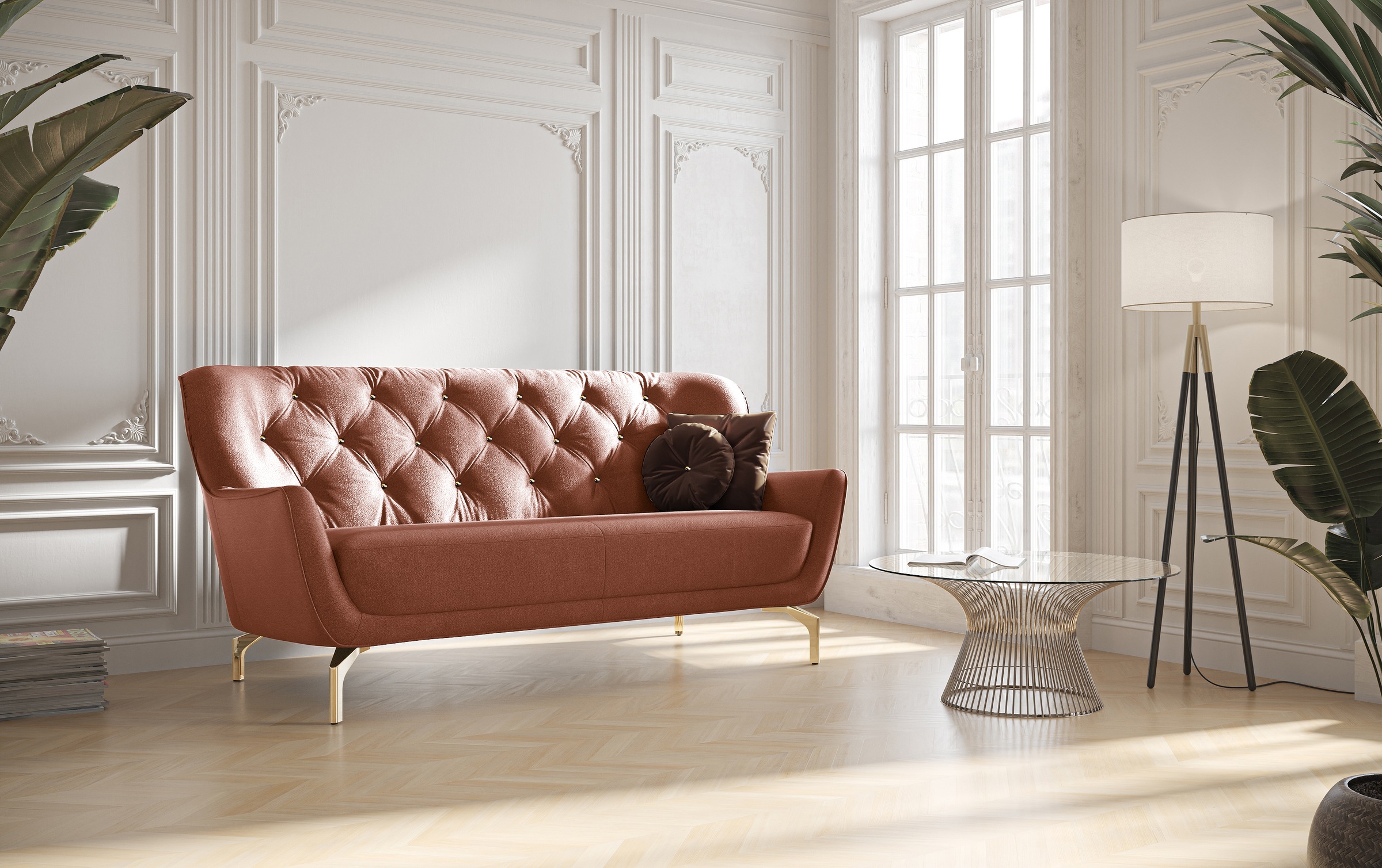 sit&more 3-Sitzer »Orient 3«, inkl. 2 Zierkissen mit Strass-Stein, goldfarbene Metallfüße