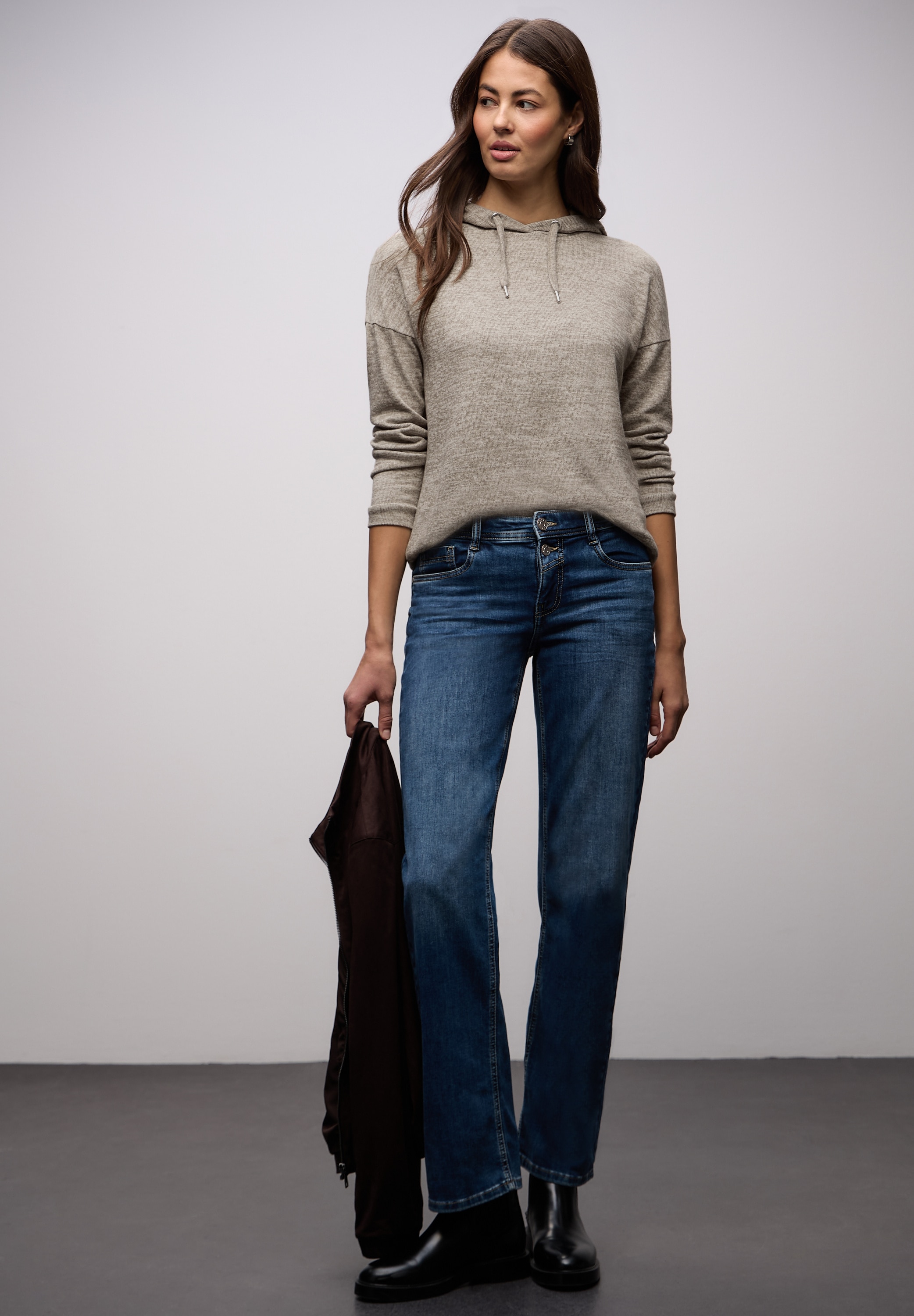 STREET ONE Kapuzenpullover mit Kapuze mit Tunnelzug und im Melange-Look