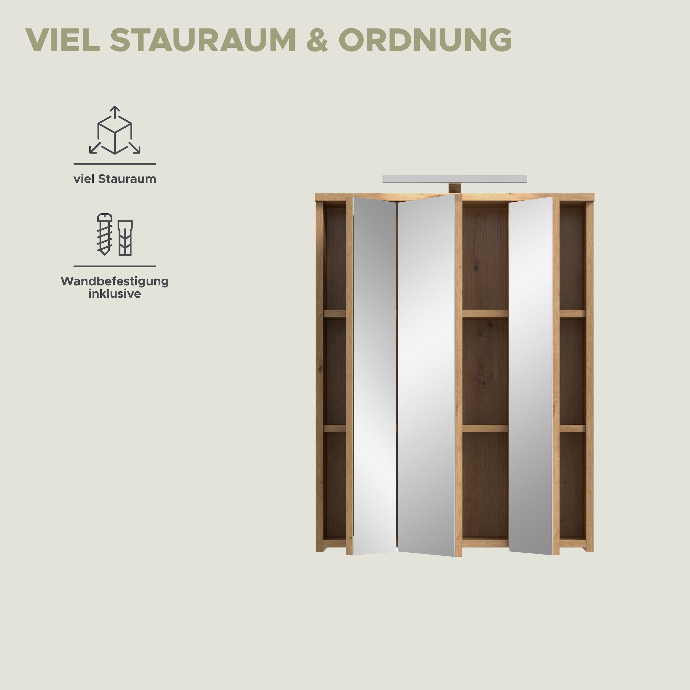 welltime Badezimmerspiegelschrank »LUCCA, Breite 60cm, inkl. LED Beleuchtung, 3 Spiegeltüren« Set, 2 Stk. tlg.