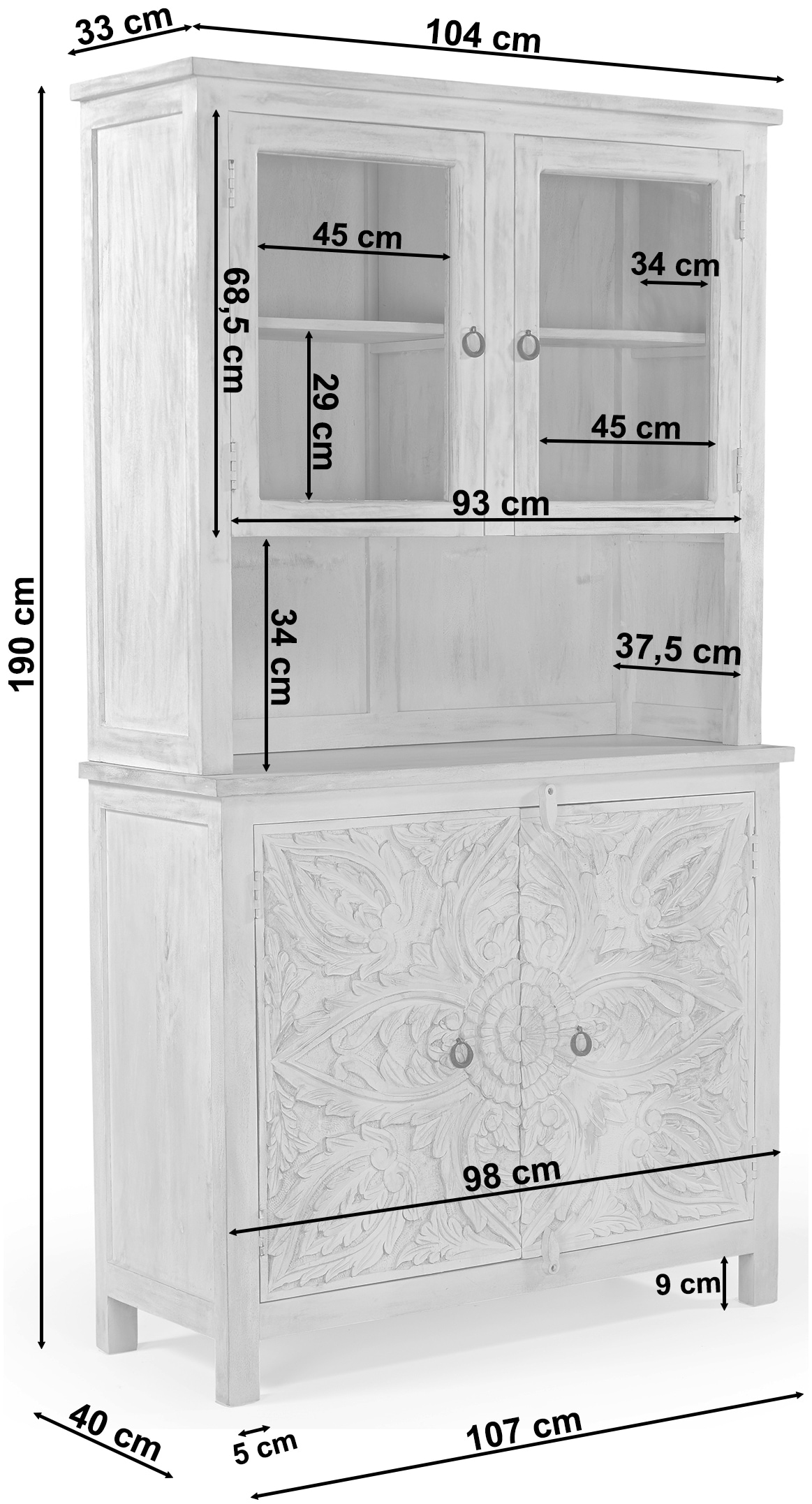 OTTO home Buffet »Prem« mit dekorative Fräsungen, handgefertigt, Unika-Möbel, Breite 107 cm