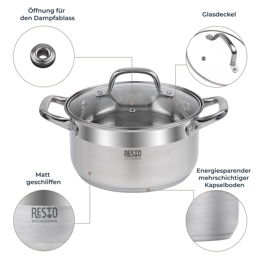 RESTO Kitchenware Kochtopf »Libra, Topf energiesparend und spülmaschinenfest« 2 Stk. tlg. Edelstahl 18/10