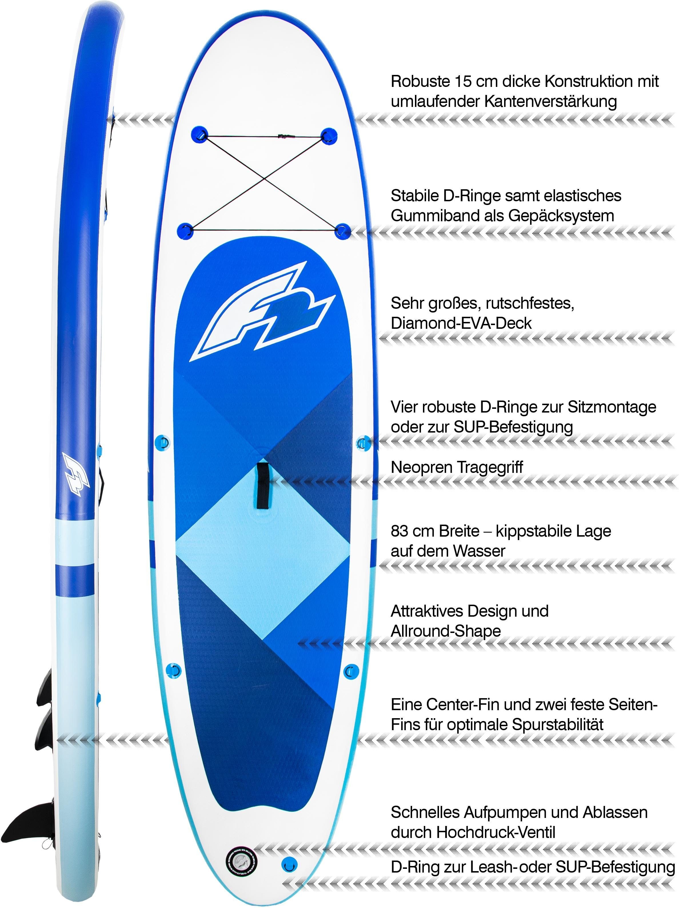 F2 Inflatable SUP-Board »F2 Prime blue mit Alupaddel«, (Set, 4 tlg., mit Paddel, Pumpe und Transportrucksack), Stand Up Paddling