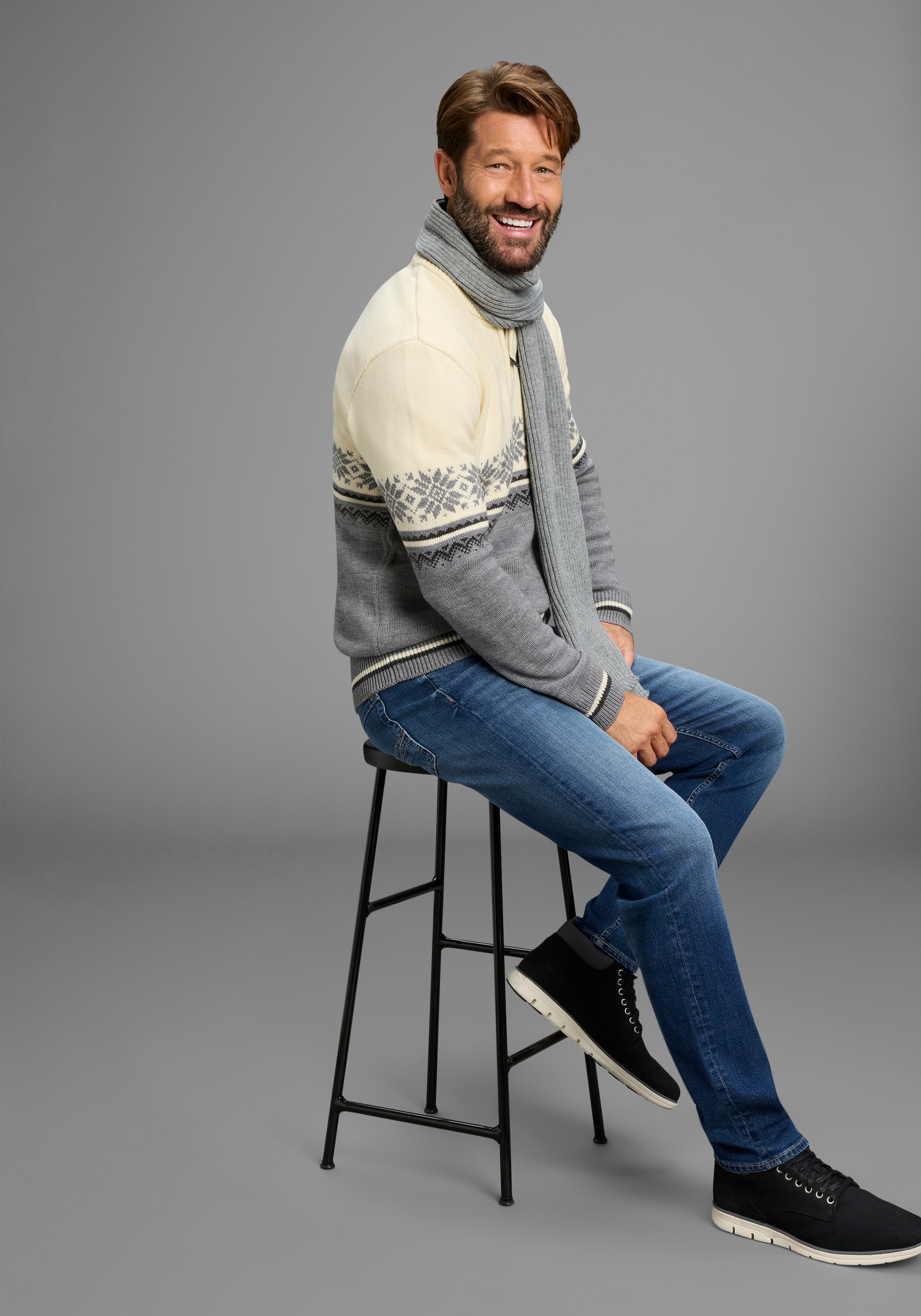 Man's World Troyer »Highlight Norweger Muster« aus Strickmaterial, Regular Fit, mit Langarm, lässiger Casual-Look