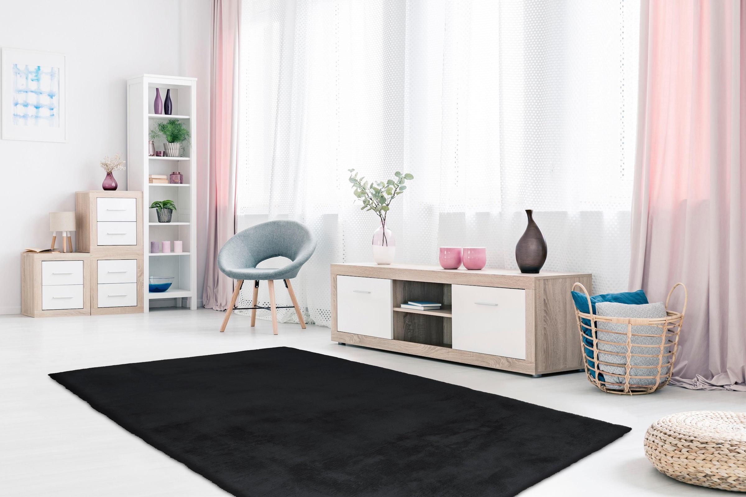 my home Fellteppich »Alvin« rechteckig 45 mm Höhe Teppich in Kaninchenfell-Optik und Haptik, Kunstfell