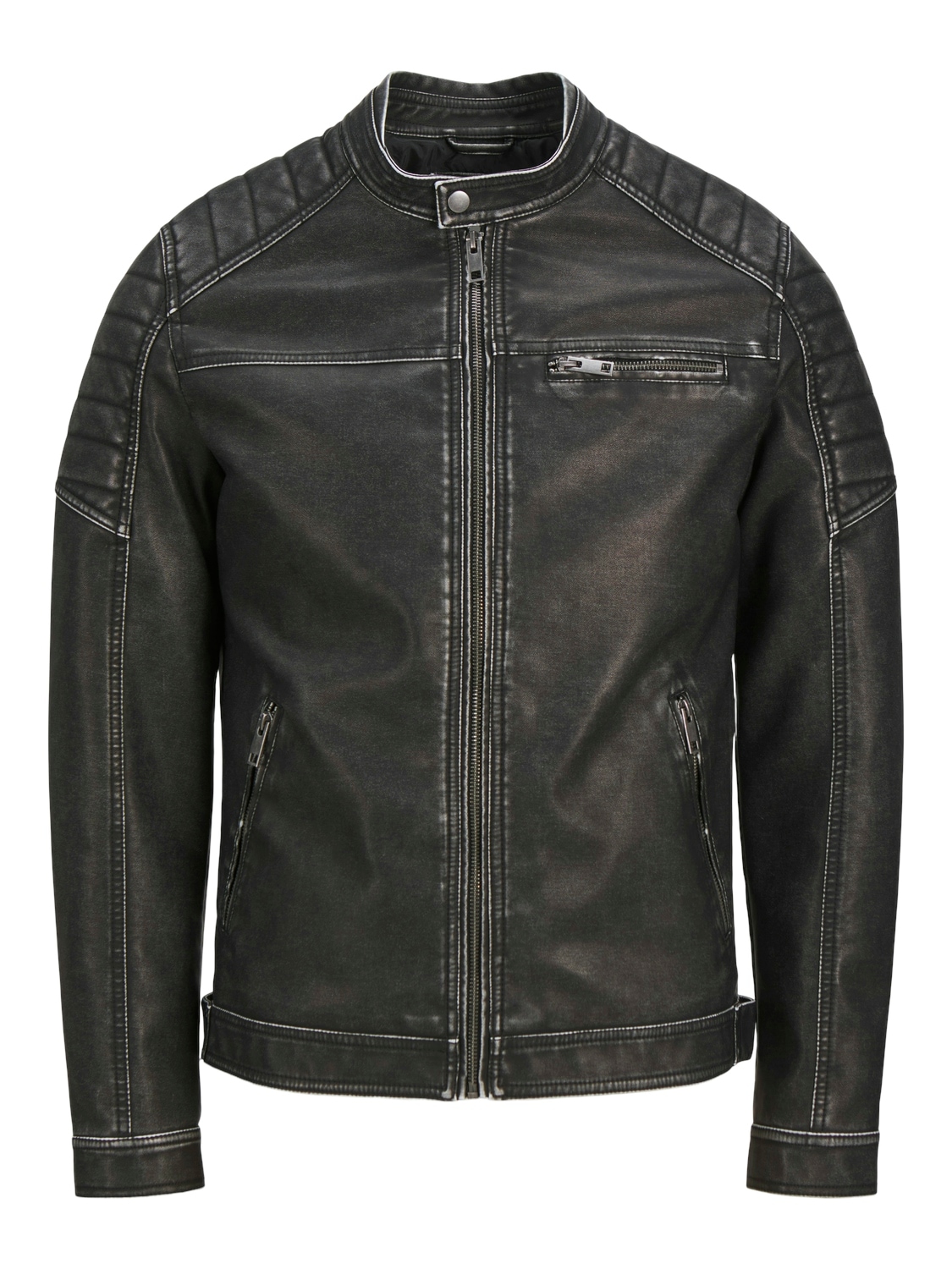 Jack & Jones Lederimitatjacke »JJEROCKY WASHED PU JACKET NOOS«, ohne Kapuze, mit Bandkragen