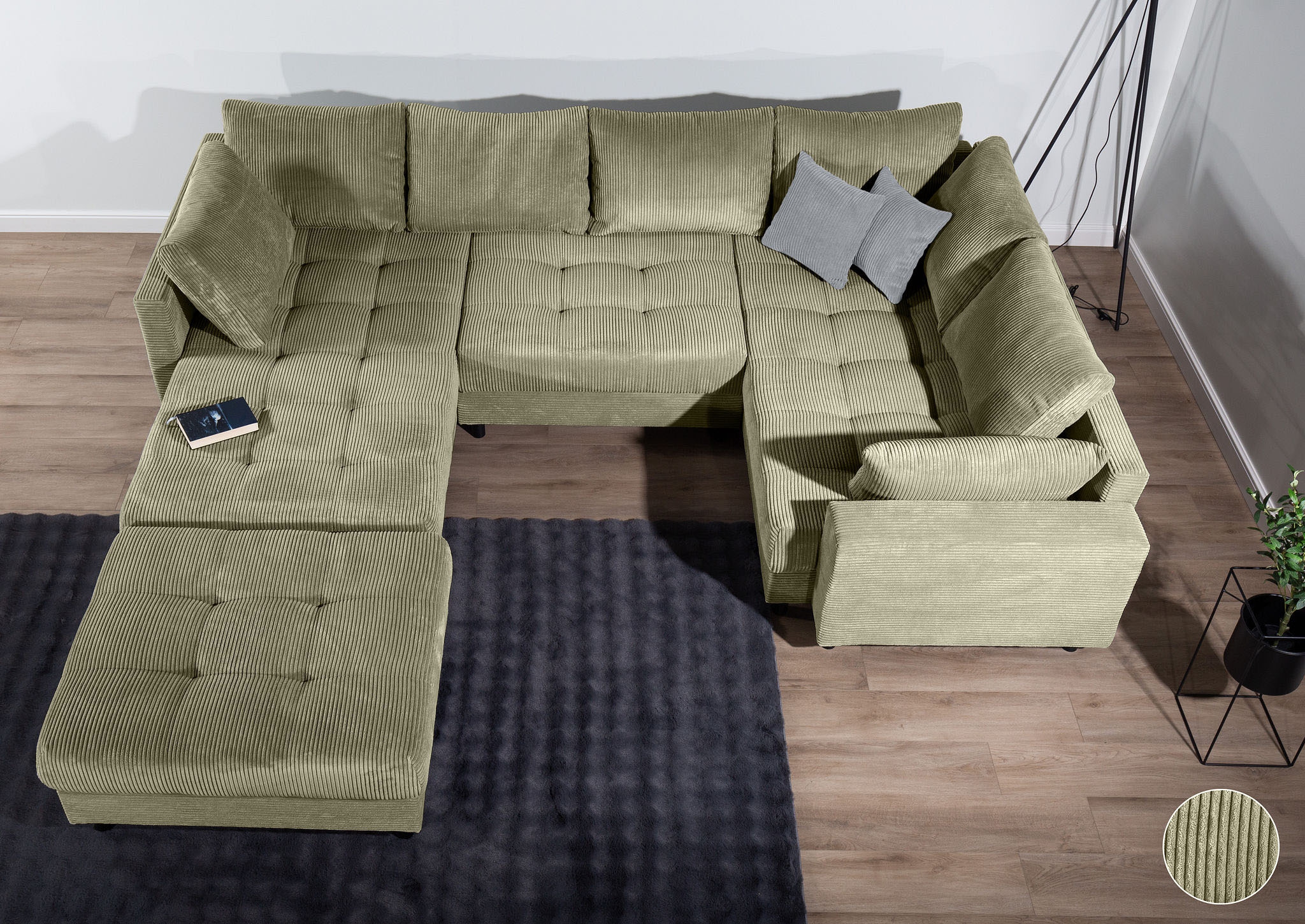 Home affaire Wohnlandschaft »Toni U-Form mit Armlehne«, inkl. Hocker und Zierkissen in abgesetzter Farbe, mit Bonnelfederkern
