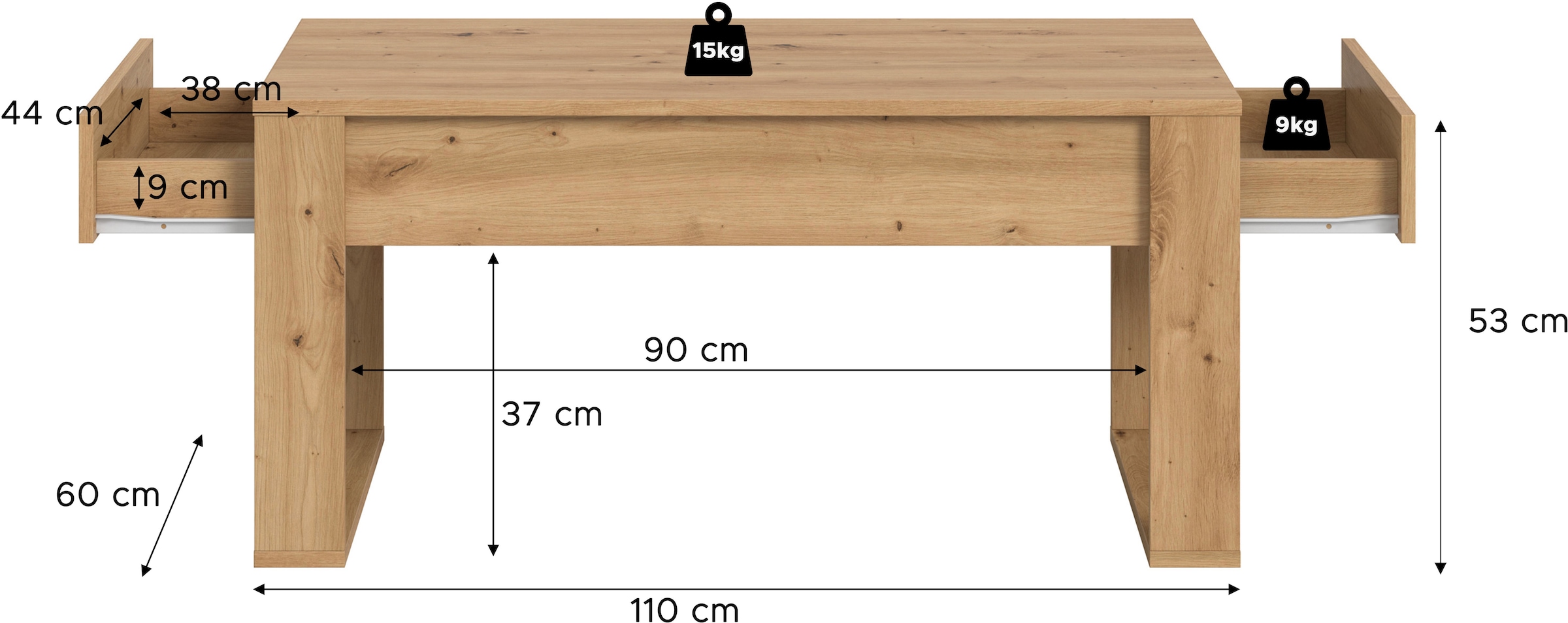 INOSIGN Couchtisch »LÖMA, Breite 110 cm, inkl. 2 Schubkästen, mit Kufengestell« Beistelltisch, Tisch, Coffeetable, Wohnzimmertisch