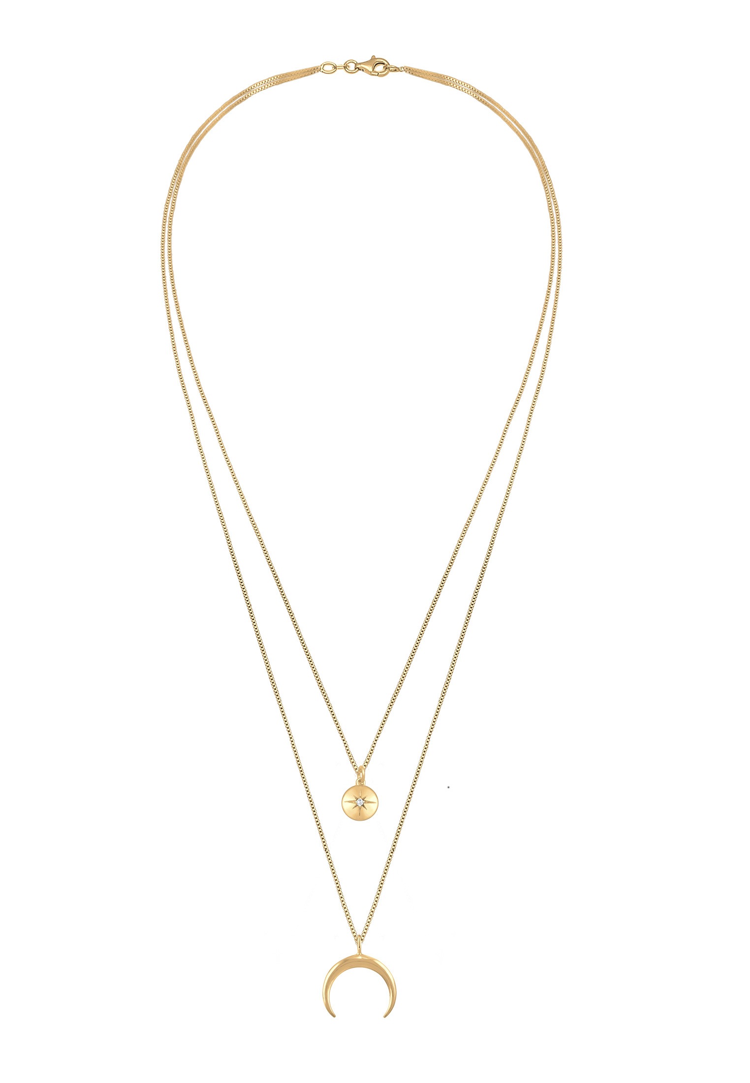 Elli Silberkette »Halskette Layer Halbmond Stern Plättchen Zirkonia 925 Sterling Silber«