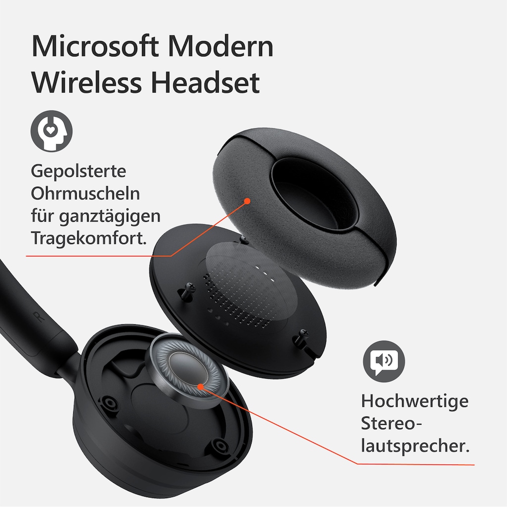 Microsoft On-Ear-Kopfhörer »Modern Wireless Headset«, WLAN (WiFi), integrierte Steuerung für Anrufe und Musik-Noise-Reduction