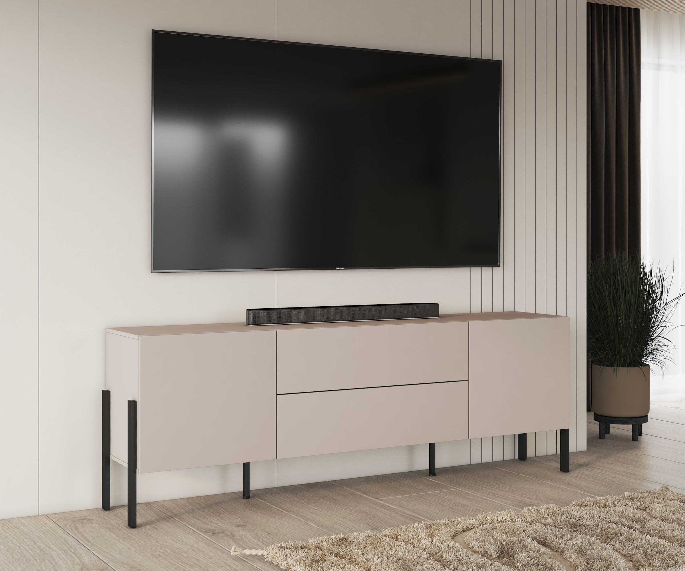 INOSIGN Lowboard »Jukon,Breite 200 cm, moderne grifflose TV-Kommode,2 Türen/2 Schubladen«, TV-Schrank mit viel Stauraum, TV-Board, push-to-open-Funktion