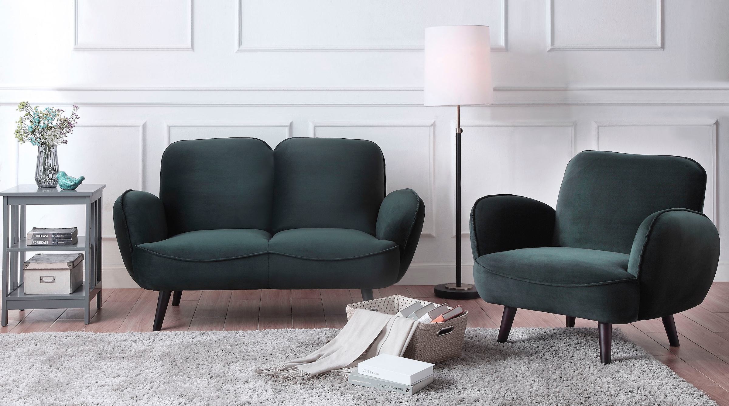 ATLANTIC home collection Sessel »Ben« mit Wellenunterfederung, Massivholzfüße, frei im Raum stellbar