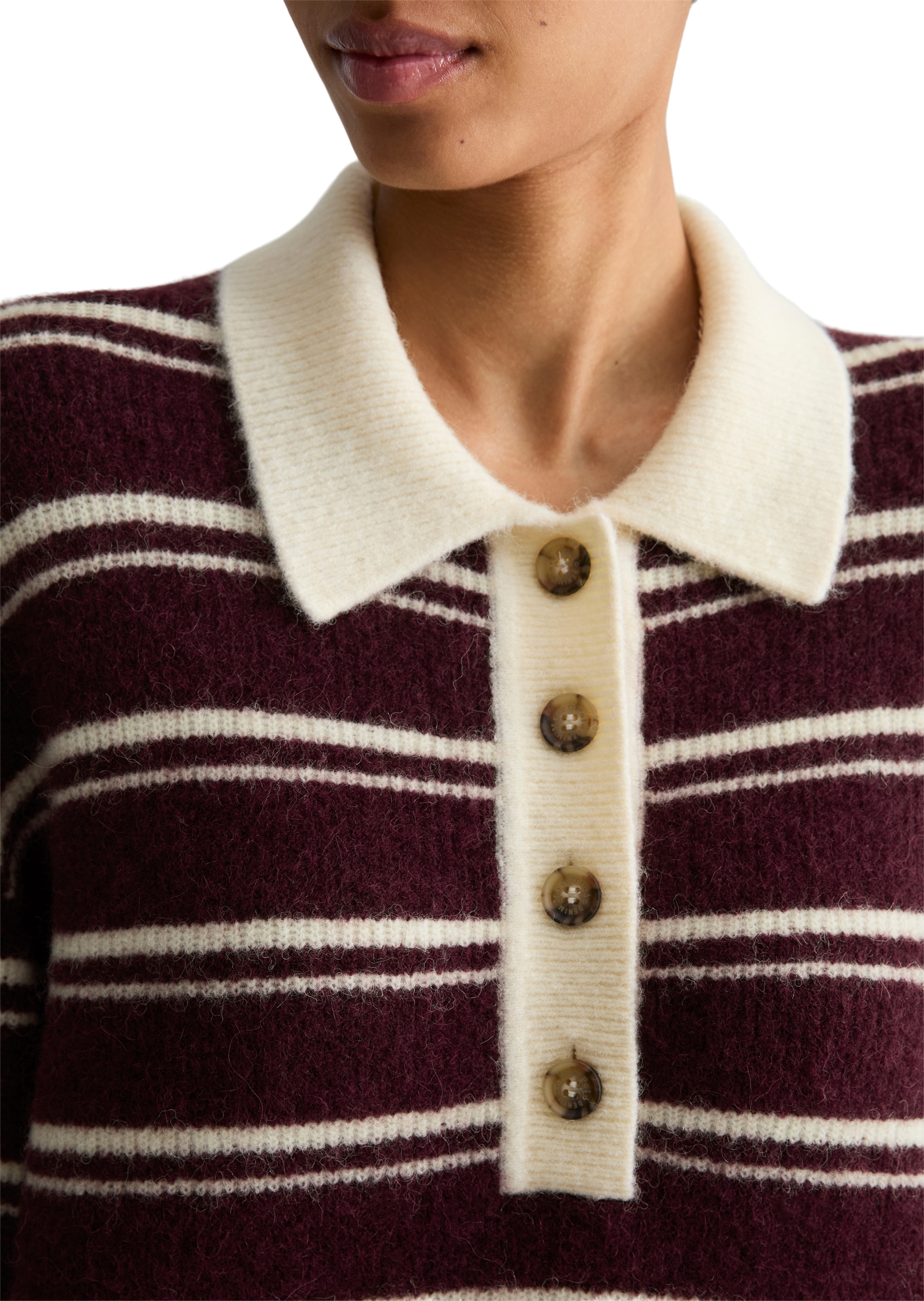 Marc O'Polo DENIM Polokragenpullover Gestreiftes Strickpolo oversize aus kuscheligem Alpakawolle-Mix
