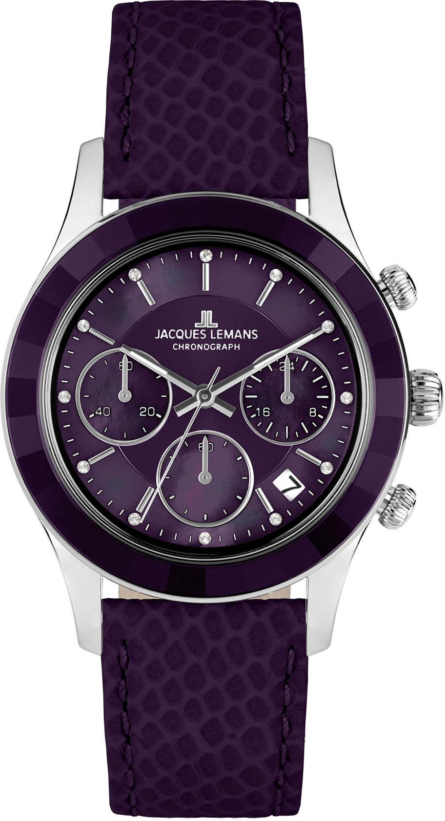 Jacques Lemans Chronograph »Venice« Armbanduhr, Damenuhr, Lederarmband, Stoppfunktion, Datum, Perlmutt