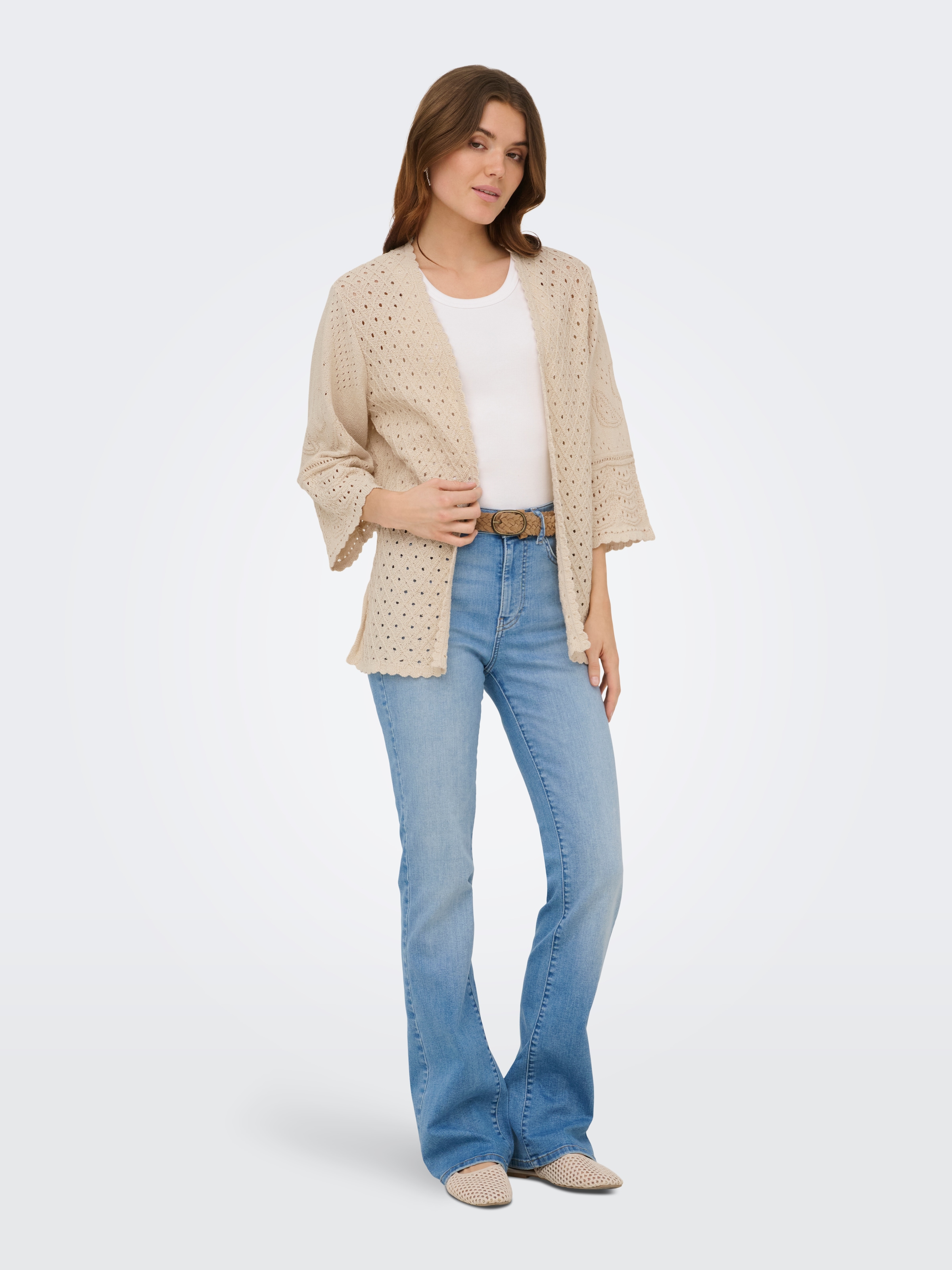 ONLY Strickjacke »ONLLUZA 3/4 V-NECK LONG KIMONO KNT« Baumwollmischung, regular fit, V-Ausschnitt