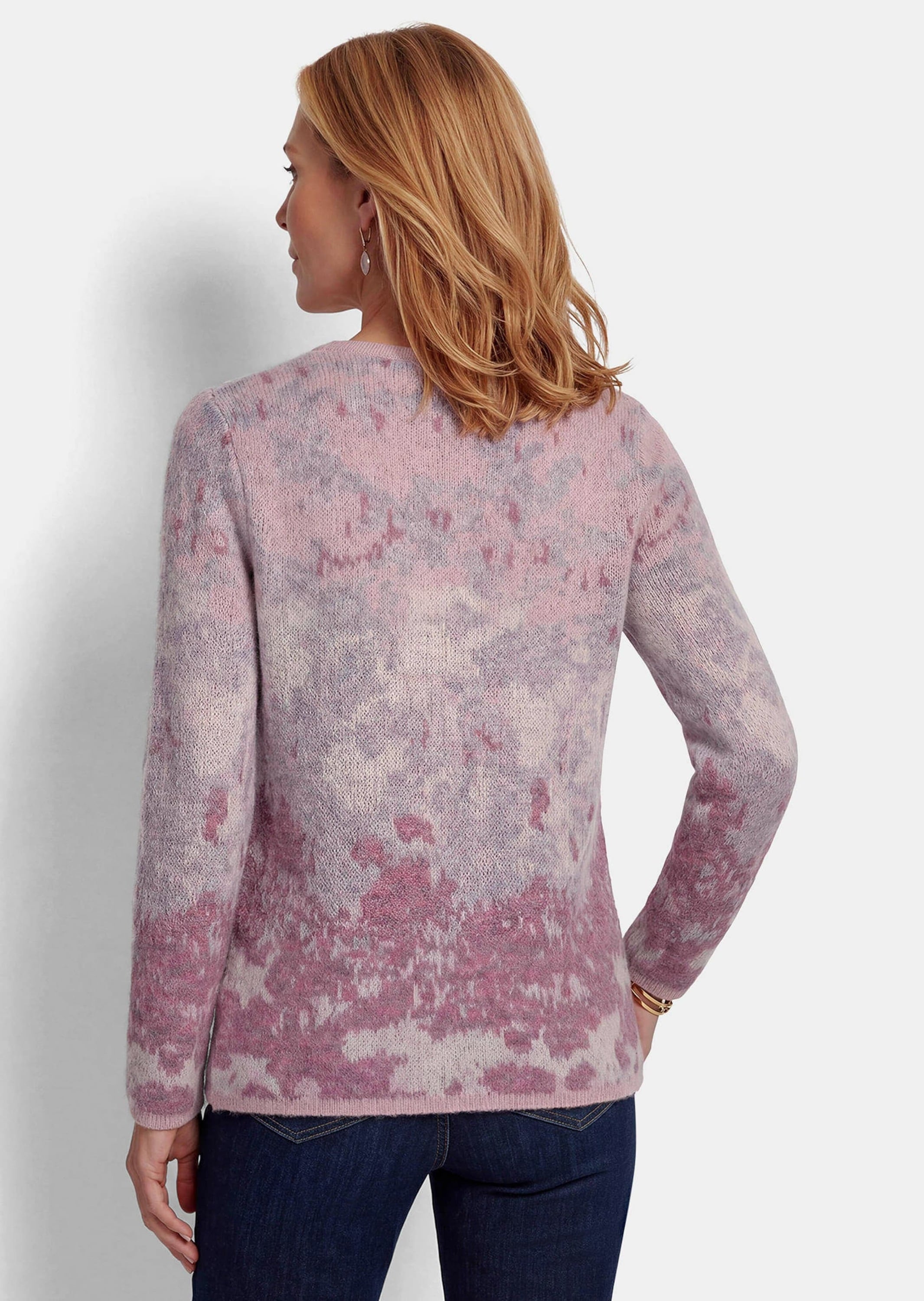 GOLDNER Rundhalspullover »Kurzgröße Langarm Jacquard-Pullover mit Muster« impressionistisches Jacquardmuster