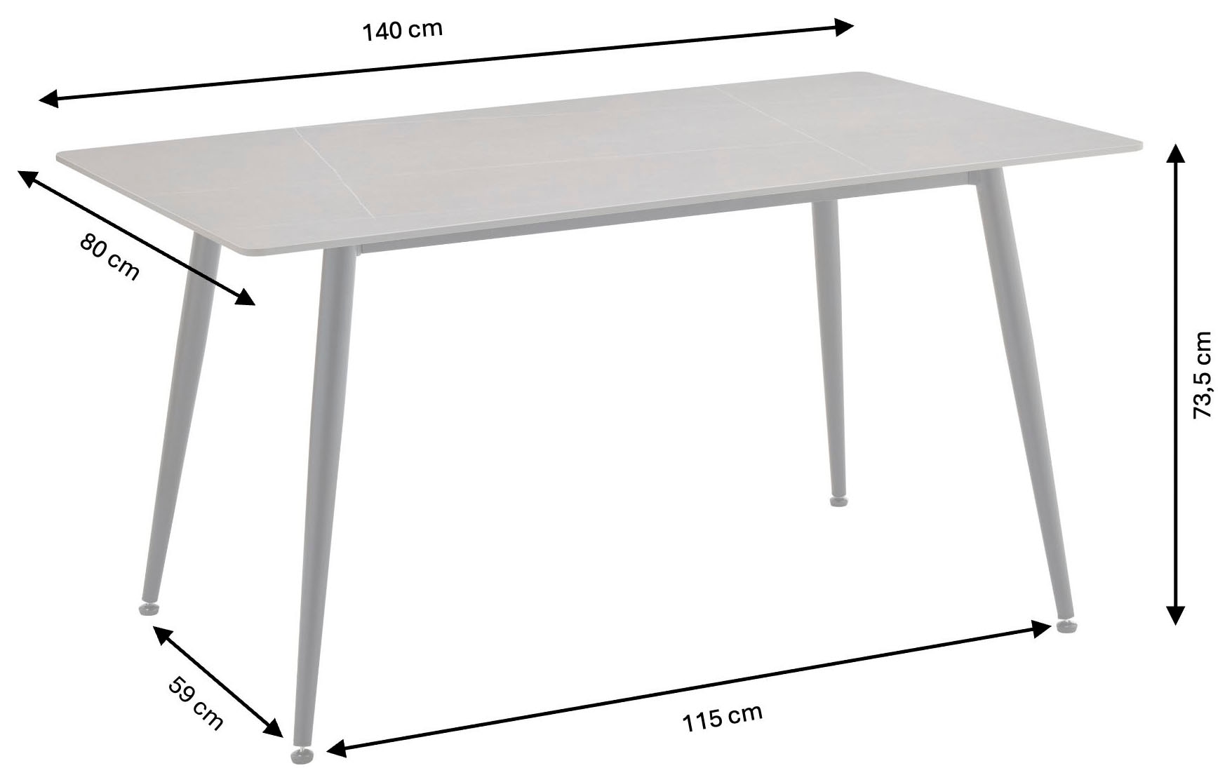 OTTO home Essgruppe »Juniper, Set, 5-tlg.« Set, 5 tlg. Tisch 140x80cm in Sinterstein-Keramikoptik mit 4 Stühlen, 360° drehbar