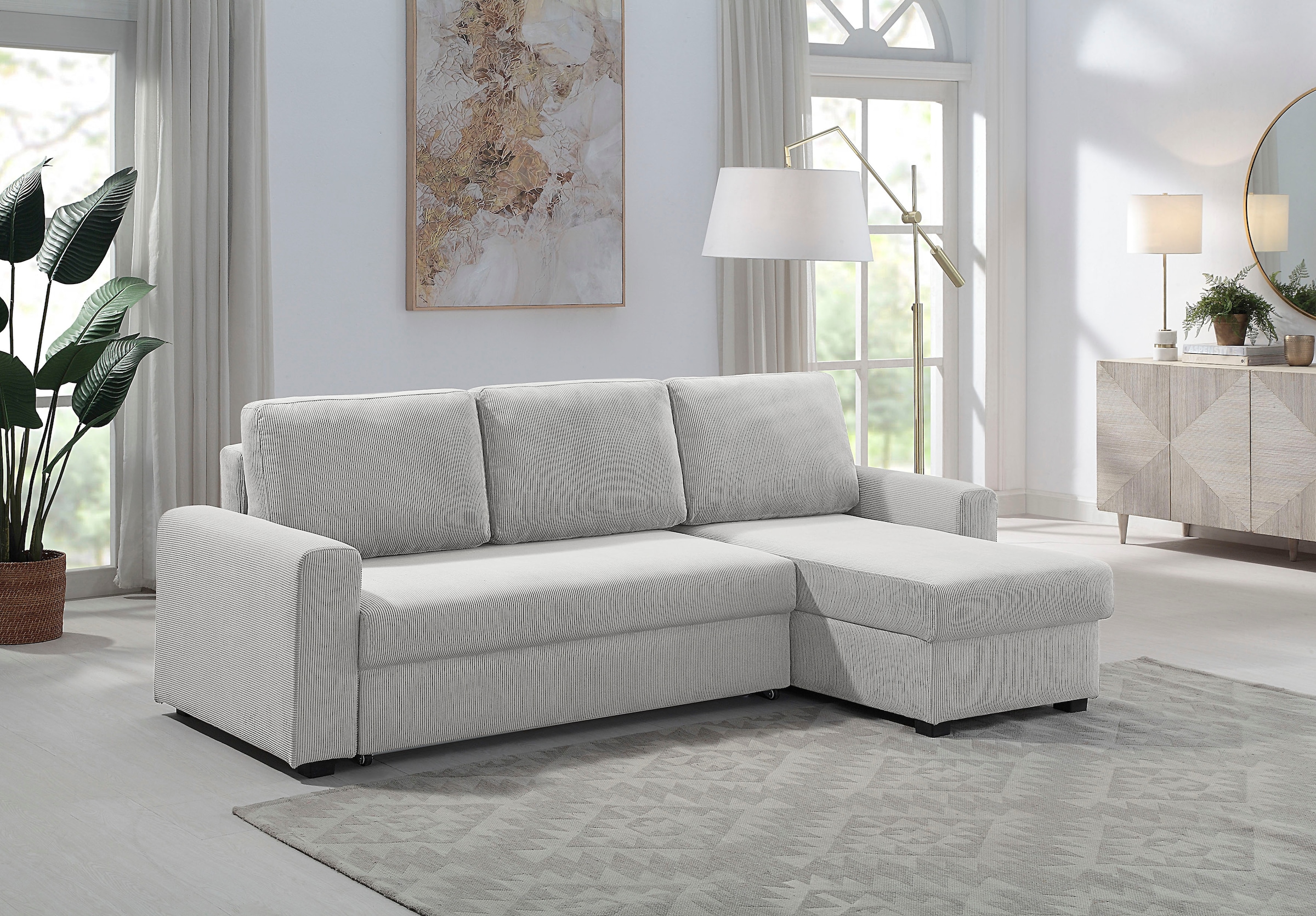 ATLANTIC home collection Ecksofa »Dublin L-Form«, Bettfunktion und Bettkasten, Recamiere links oder rechts montierbar