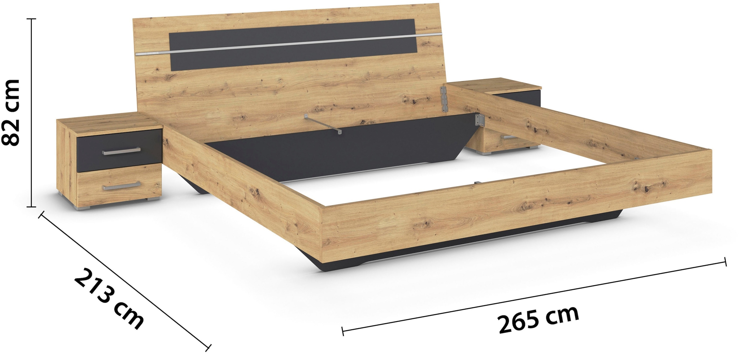 rauch Bettanlage »Doppelbett Futonbett BURANO in schwebender Optik« Set, 3 Stk. tlg. und abgesetztem Kopfteil mit 2 Nachttischen MADE IN GERMANY