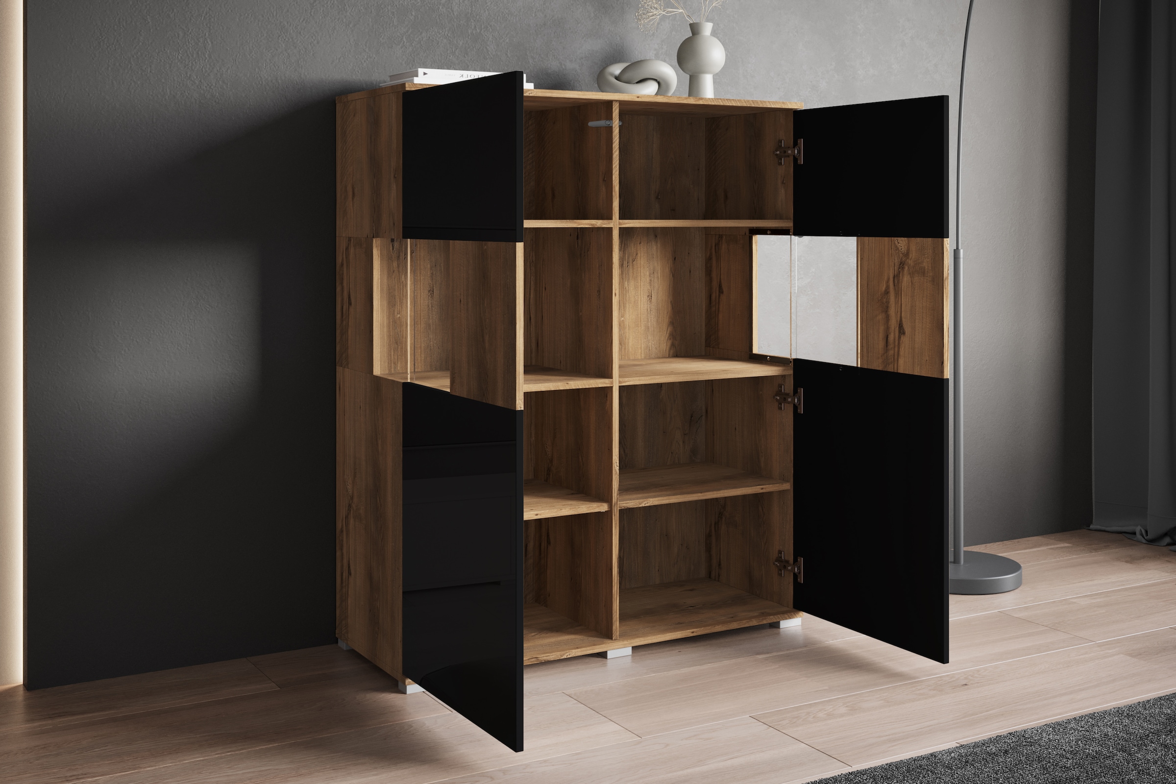 INOSIGN Highboard »Kenia«, Modernes Highboard mit Glastüren, Breite 100 cm