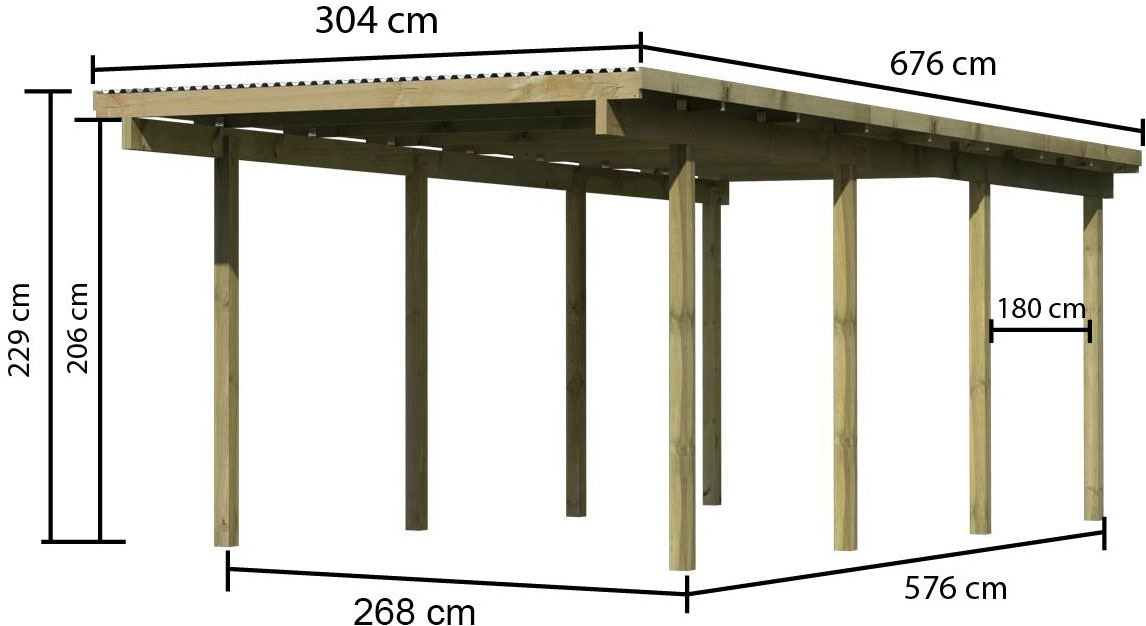Karibu Einzelcarport »»ECO 2« Variante A , kesseldruckimprägniert« Massivholz 250 cm KDI aus Masivholz