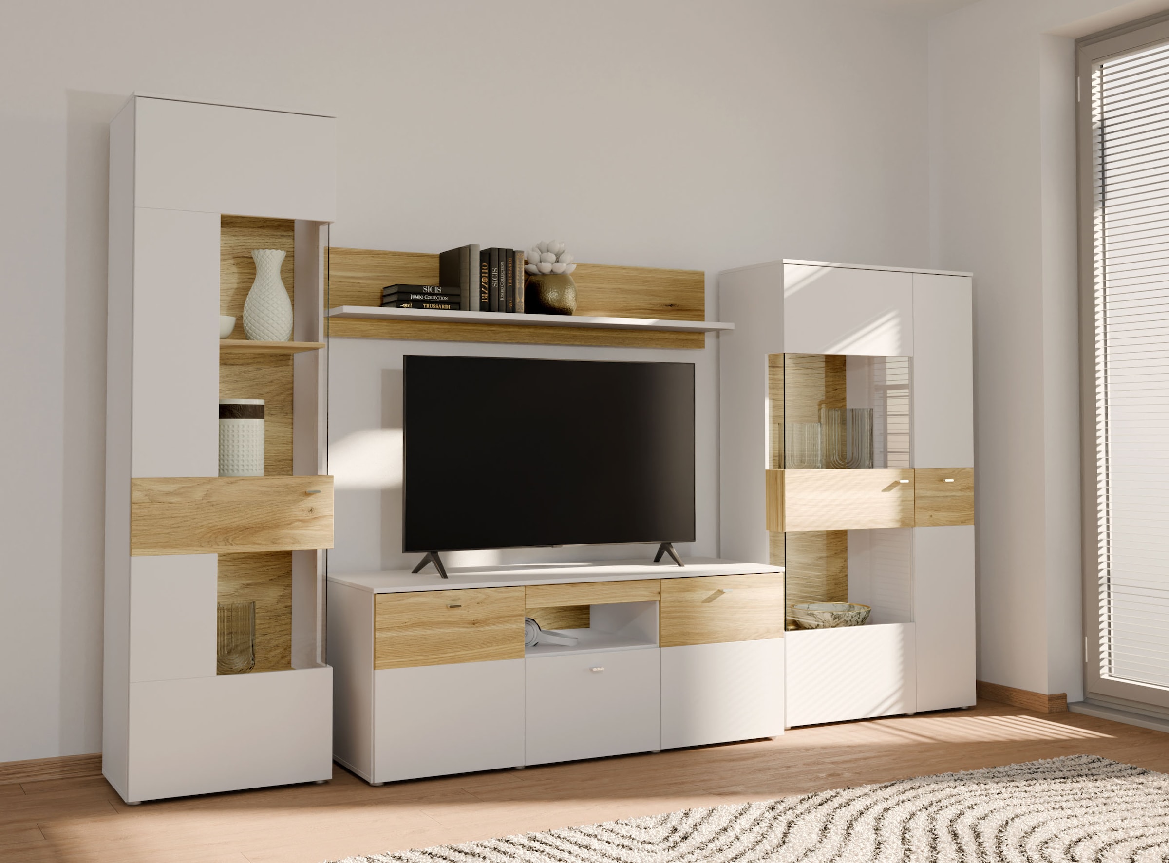 FORTE Vitrine »Como«, Highboard, LED Beleuchtung Einlegeböden, Glastüre, Soft Close