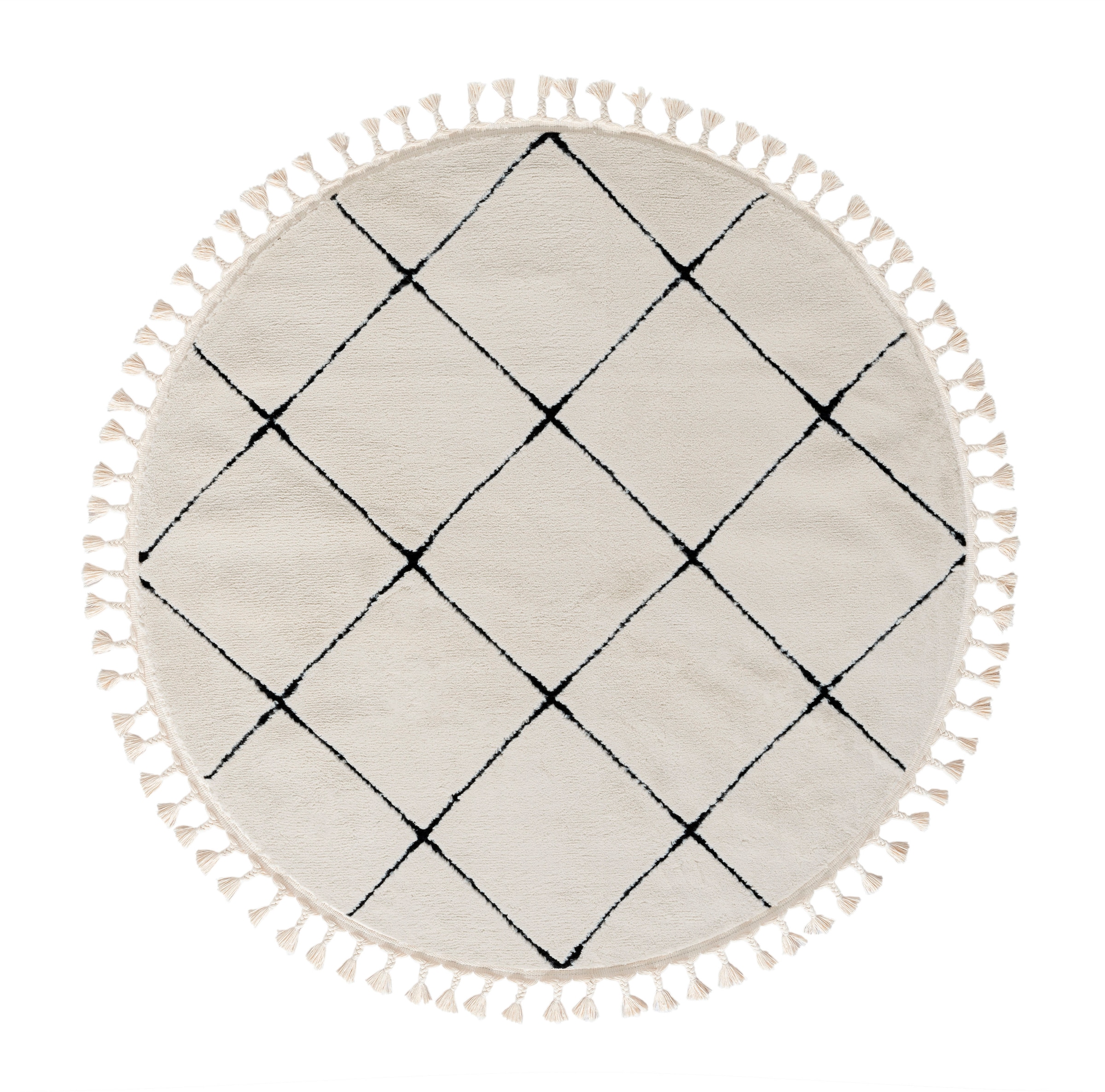 Myflair Möbel & Accessoires Hochflor-Teppich »Moroccan Square«, rund, 24 mm Höhe, modern, marokkanisches Design, Rauten Muster, weich, mit Fransen