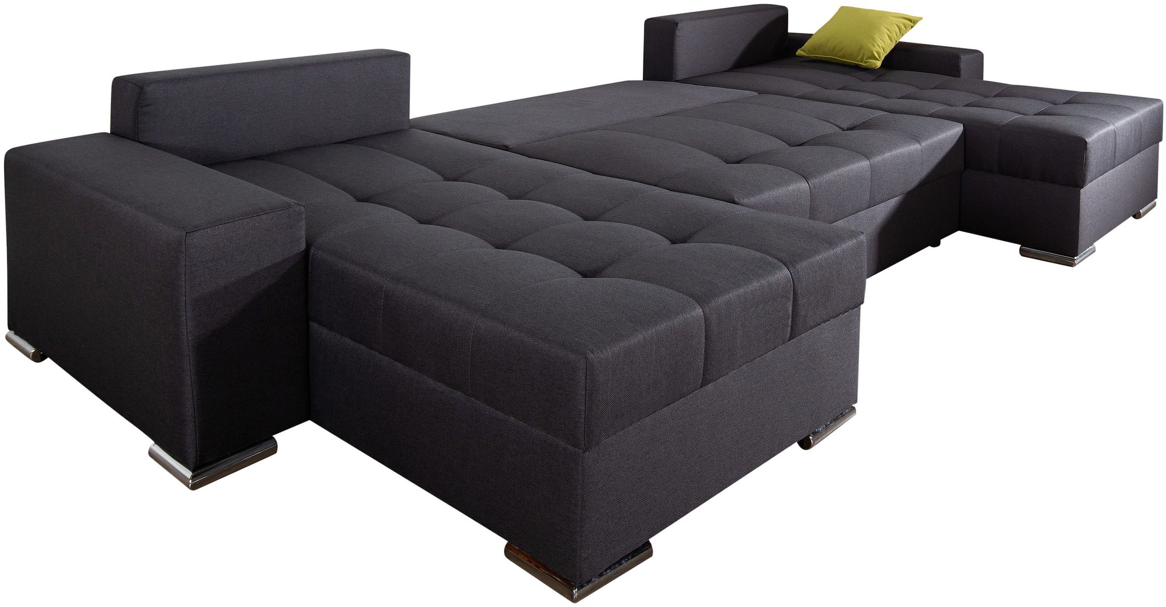 COLLECTION AB Wohnlandschaft »XL-Josy U-Form, Breite 313 cm, Flachgewebe, Struktur, Kunstleder«, inkl. Bettfunktion, Bettkasten, mit 4 gleich großen Rückenkissen