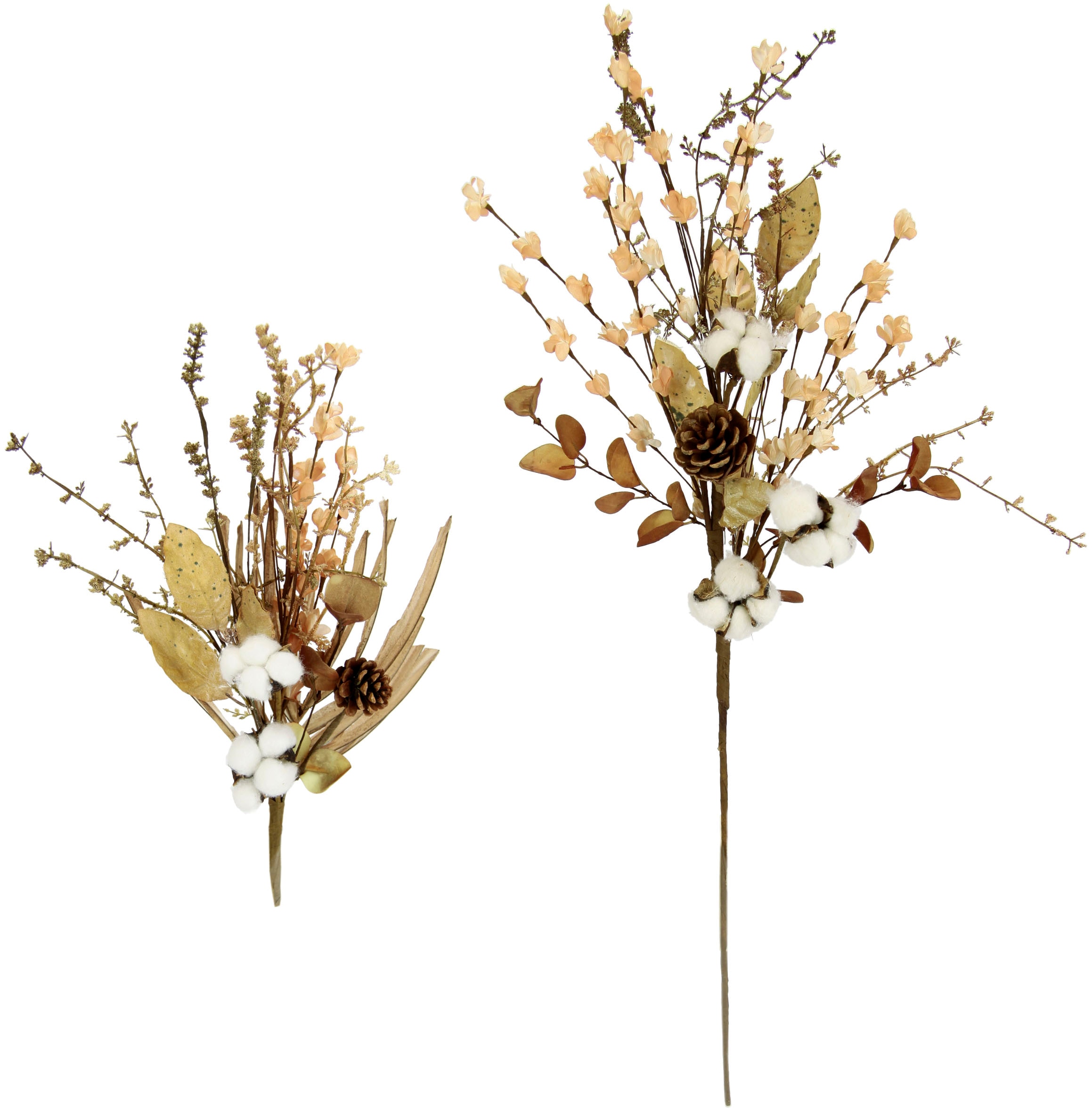 Blumen mit Künstliche bequem Dekozweig Graszweig Kunstblume 2er I.GE.A. bestellen Set »Baumwollzweig Zapfen«, Herbstzweig