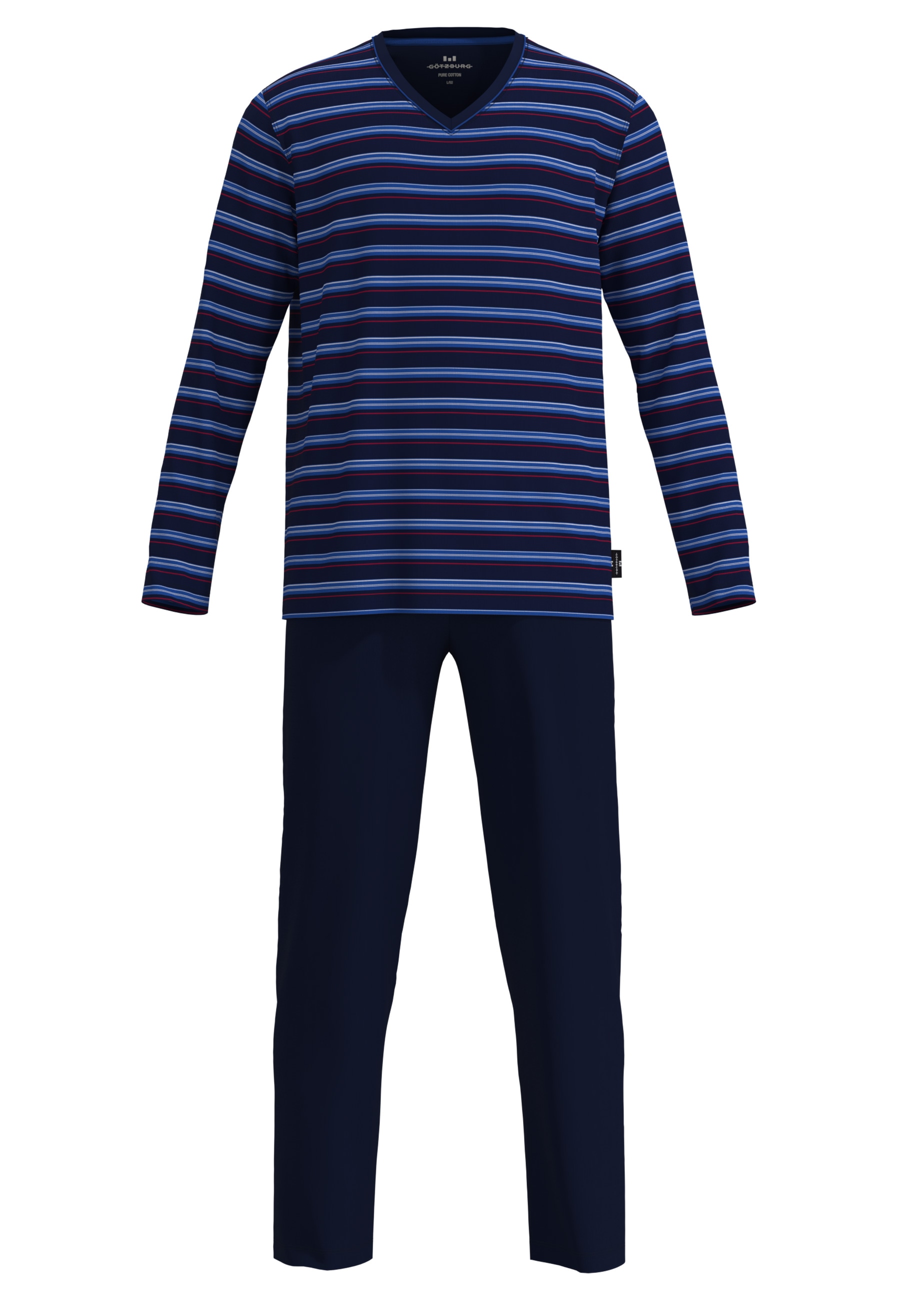 GÖTZBURG Pyjama »Midtown« gestreift, V-Ausschnitt, lang, Baumwollmix