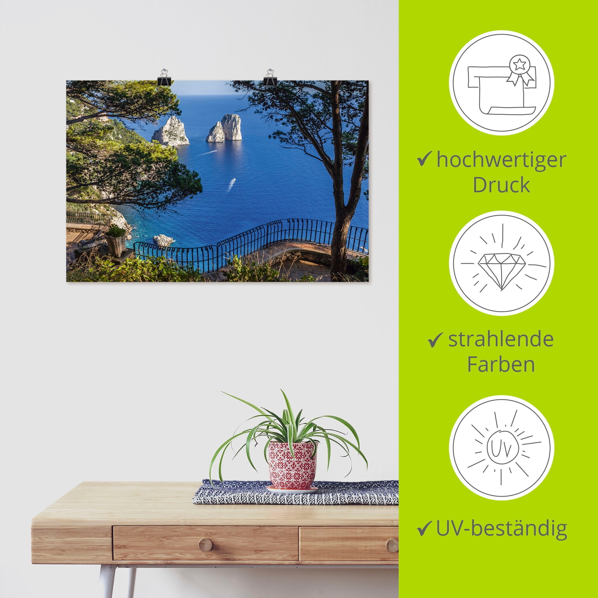 Artland Wandbild »Faraglione-Felsen auf Capri, Italien«, Meer Bilder, (1 St.), als Alubild, Outdoorbild, Leinwandbild, Poster, Wandaufkleber