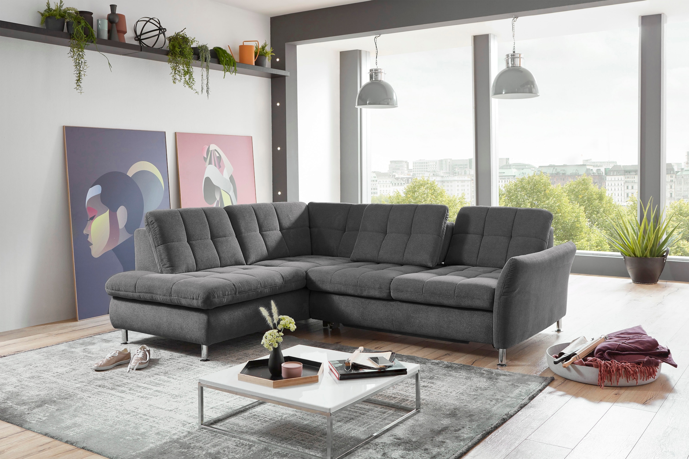 Die PlanBar Ecksofa »MP-IN20016 L-Form mit Kaltschaum-Polsterung« wahlweise mit Kopfstützen und Bettfunktion