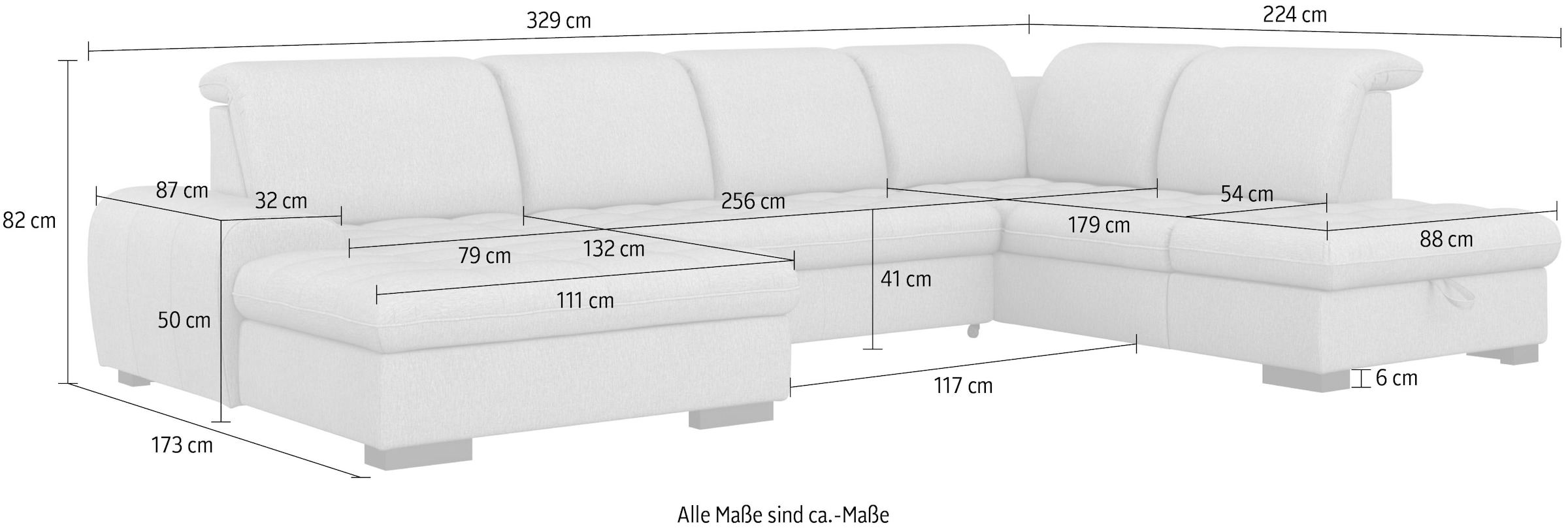 sit&more Wohnlandschaft »Luxor U-Form« wahlweise mit Bettfunktion, Bettkasten und Kopfteilverstellung