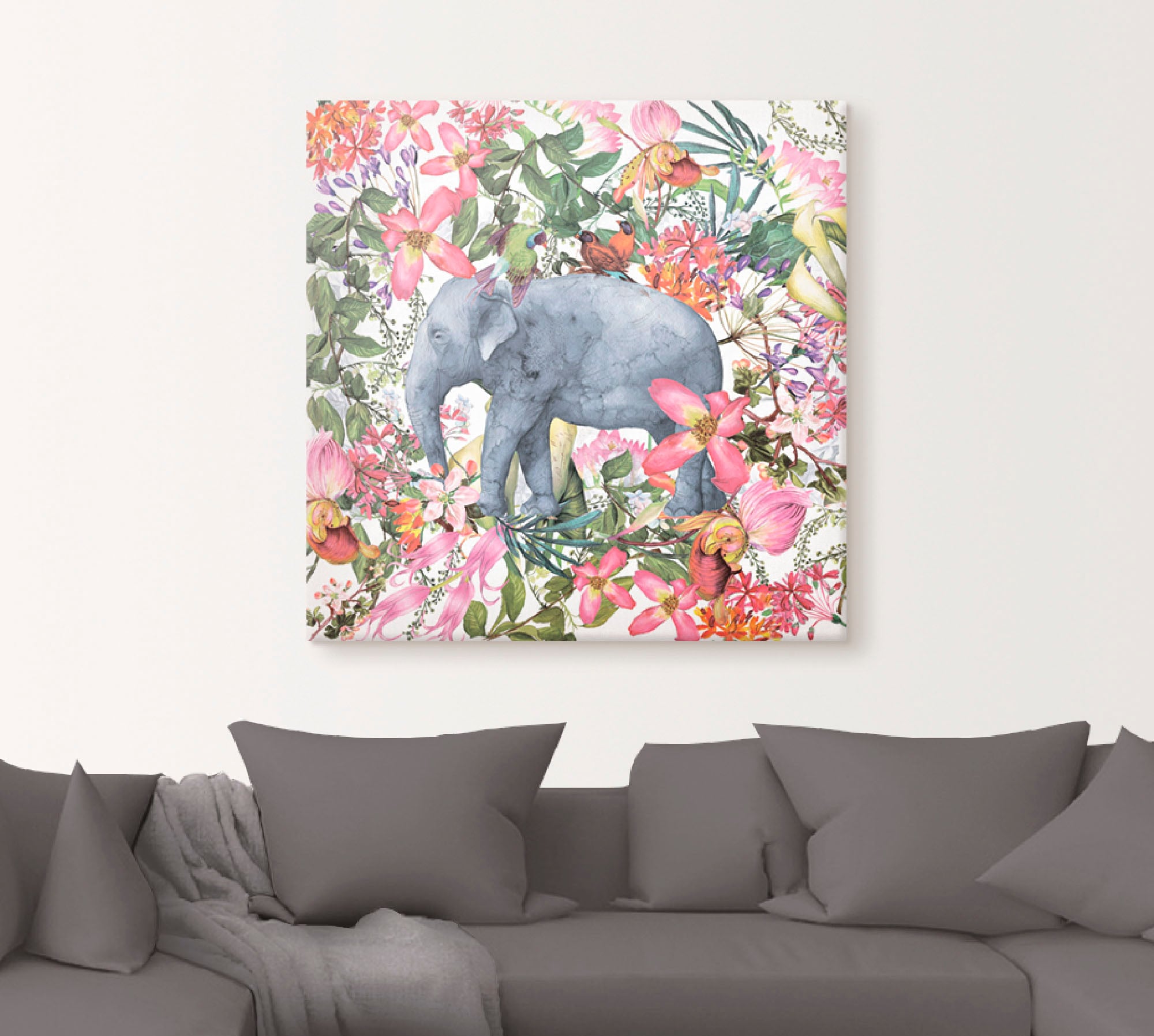 Artland Wandbild »Elefant im Blüten Dschungel«, Wildtiere, (1 St.), als Leinwandbild, Poster in verschied. Größen
