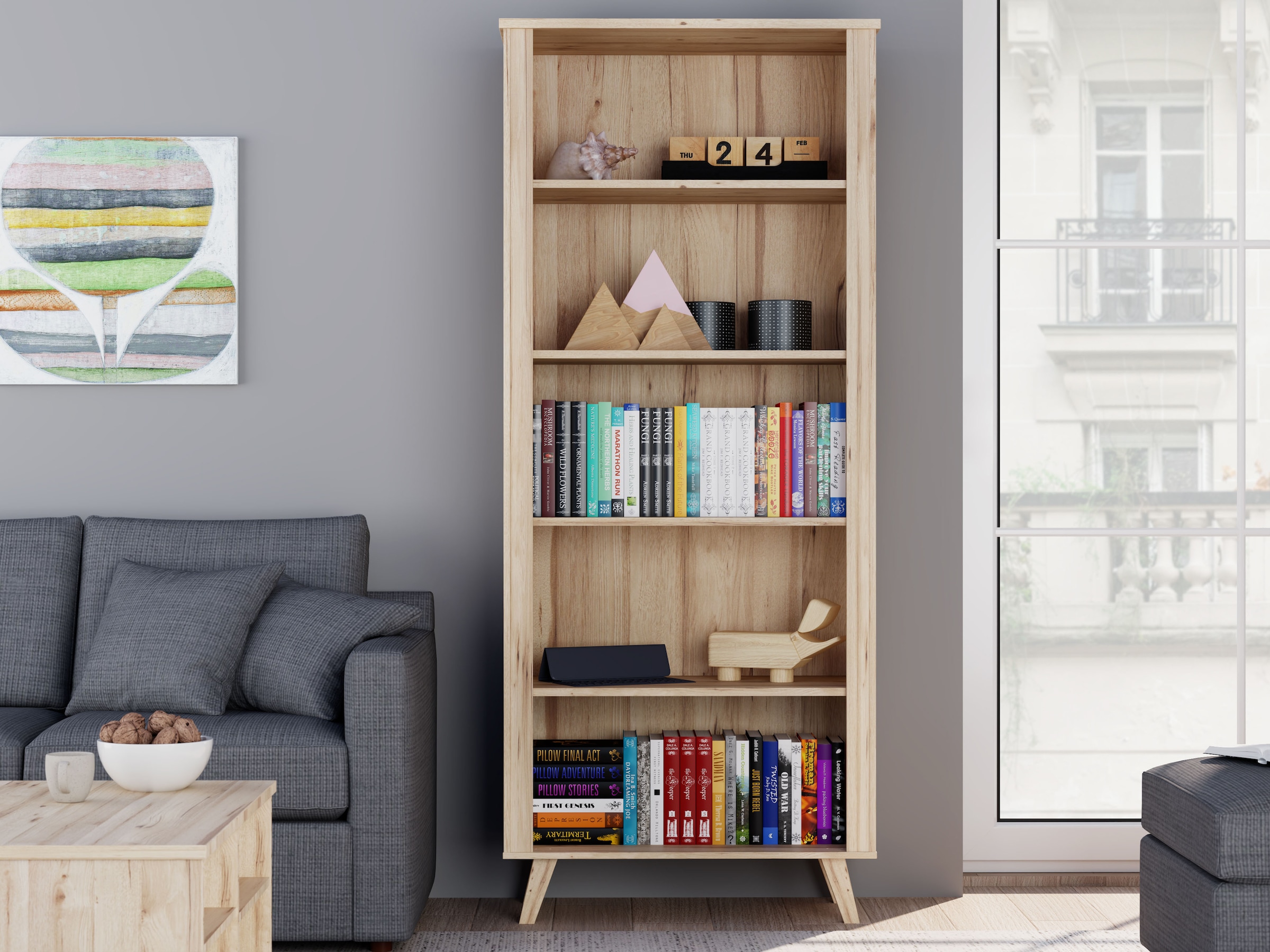 FORTE Wandregal »Vankka Regal breit«, (B/H/T 84,7/201,5/41,7 cm), breites Regal, Holzfüße, 5 offene Fächer, Einlegeböden variabel