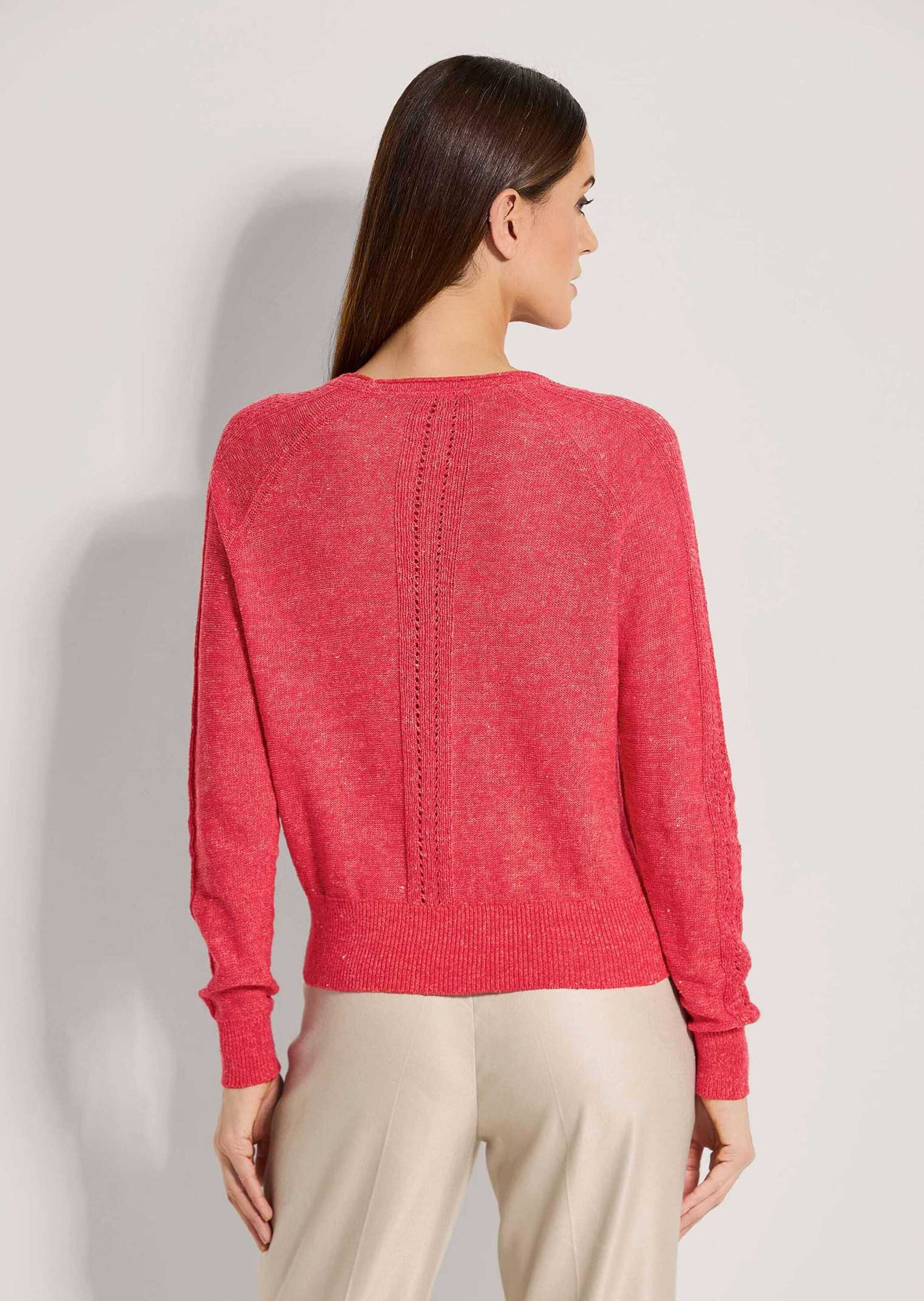 MADELEINE Longpullover »Pullover V-Pullover mit Pointelle-Muster«