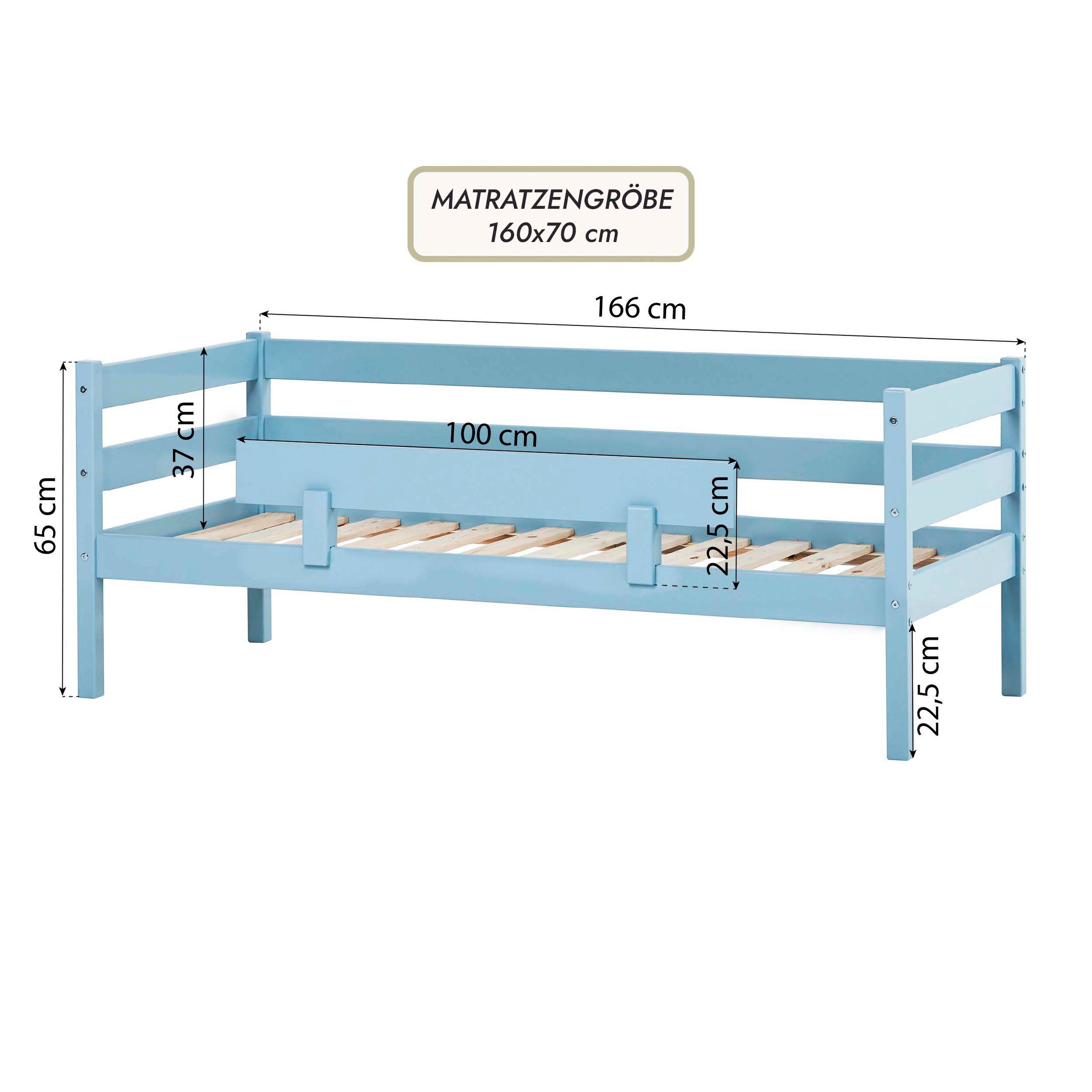 Hoppekids Einzelbett »ECO Comfort Kinderbett, Kiefer Massivholz, Jugendbett inkl. Rollrost«, 70x160 cm, wahlweise in verschieden Farben/ Matratze/ Absturzsicherung