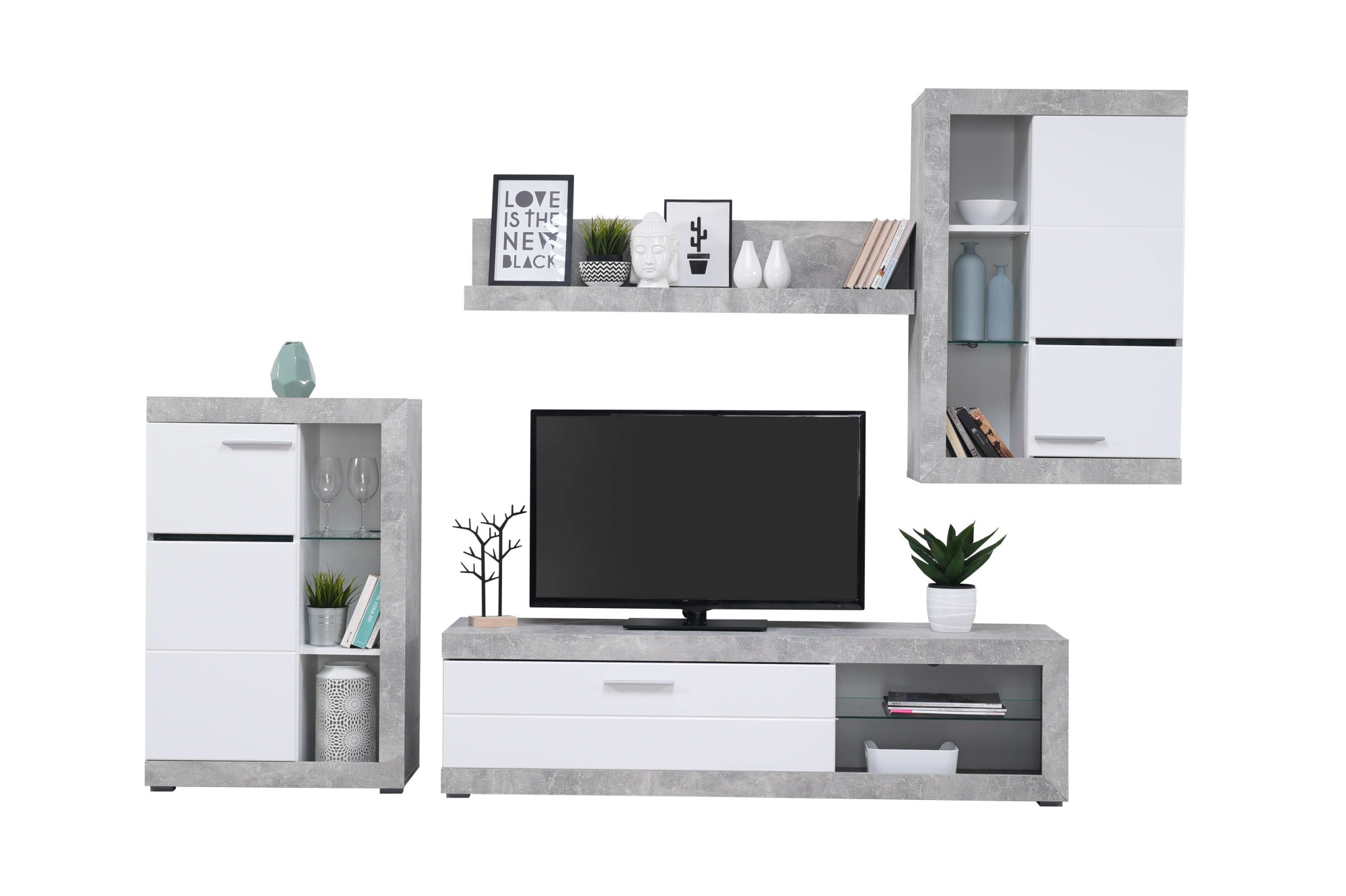 INOSIGN Wohnzimmer-Set »Rosso Wohnwand, Mediawand, Anbauwand, für TV bis 60', Breite 267 cm« Komplett-Set, 4-st, 4 Stk. tlg.