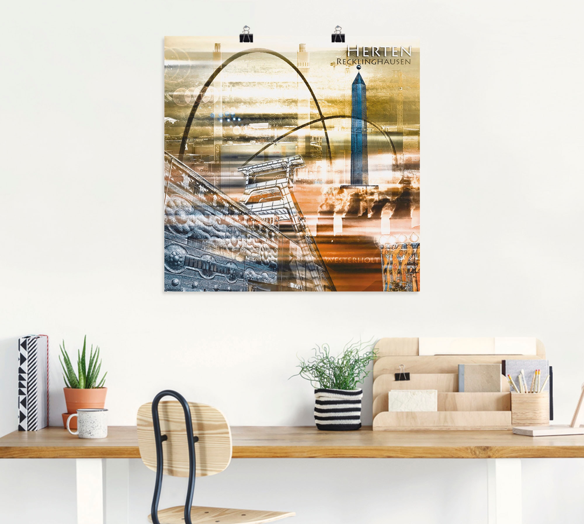 Artland Wandbild »Herten Skyline Abstrakte Collage«, Architektonische Elemente, (1 St.), als Leinwandbild, Wandaufkleber oder Poster in versch. Größen