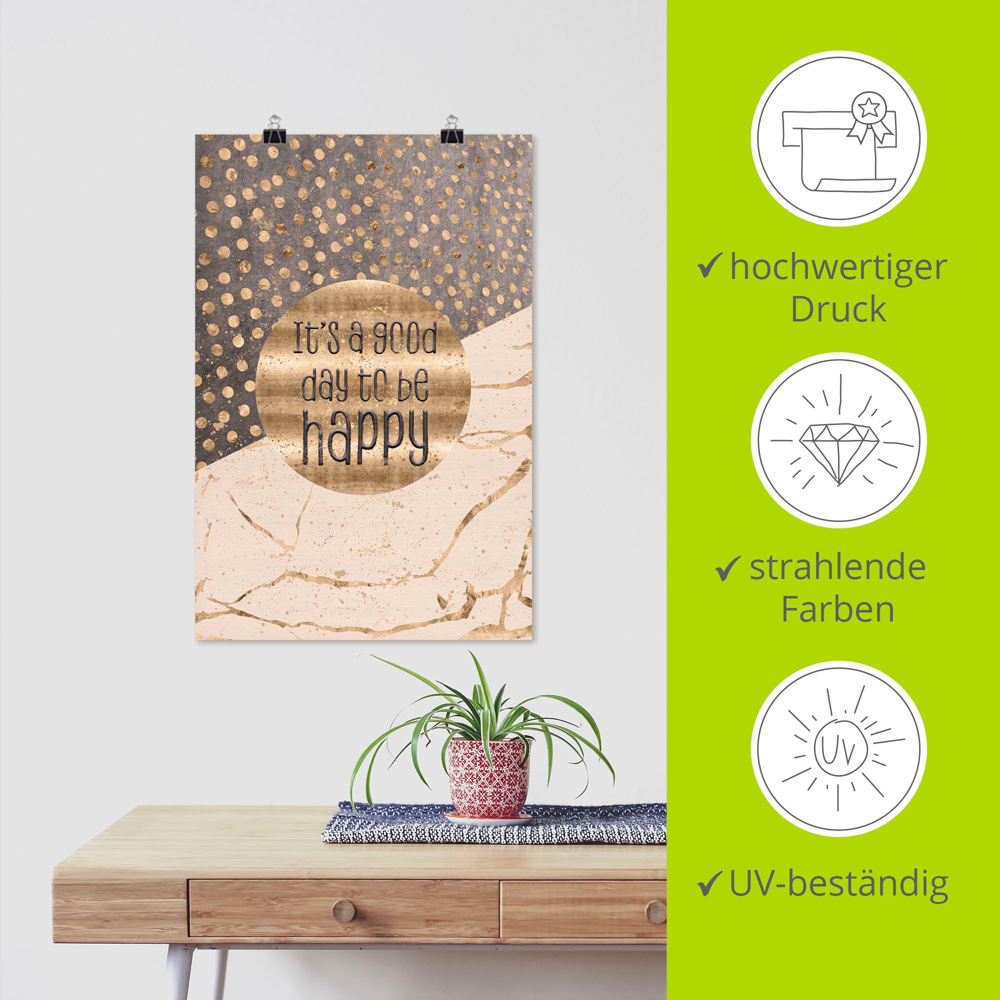 Artland Wandbild »Ein guter Tag um glücklich zu sein« Sprüche & Texte 1 Stk. tlg. als Alubild, Leinwandbild, Poster in verschied. Größen