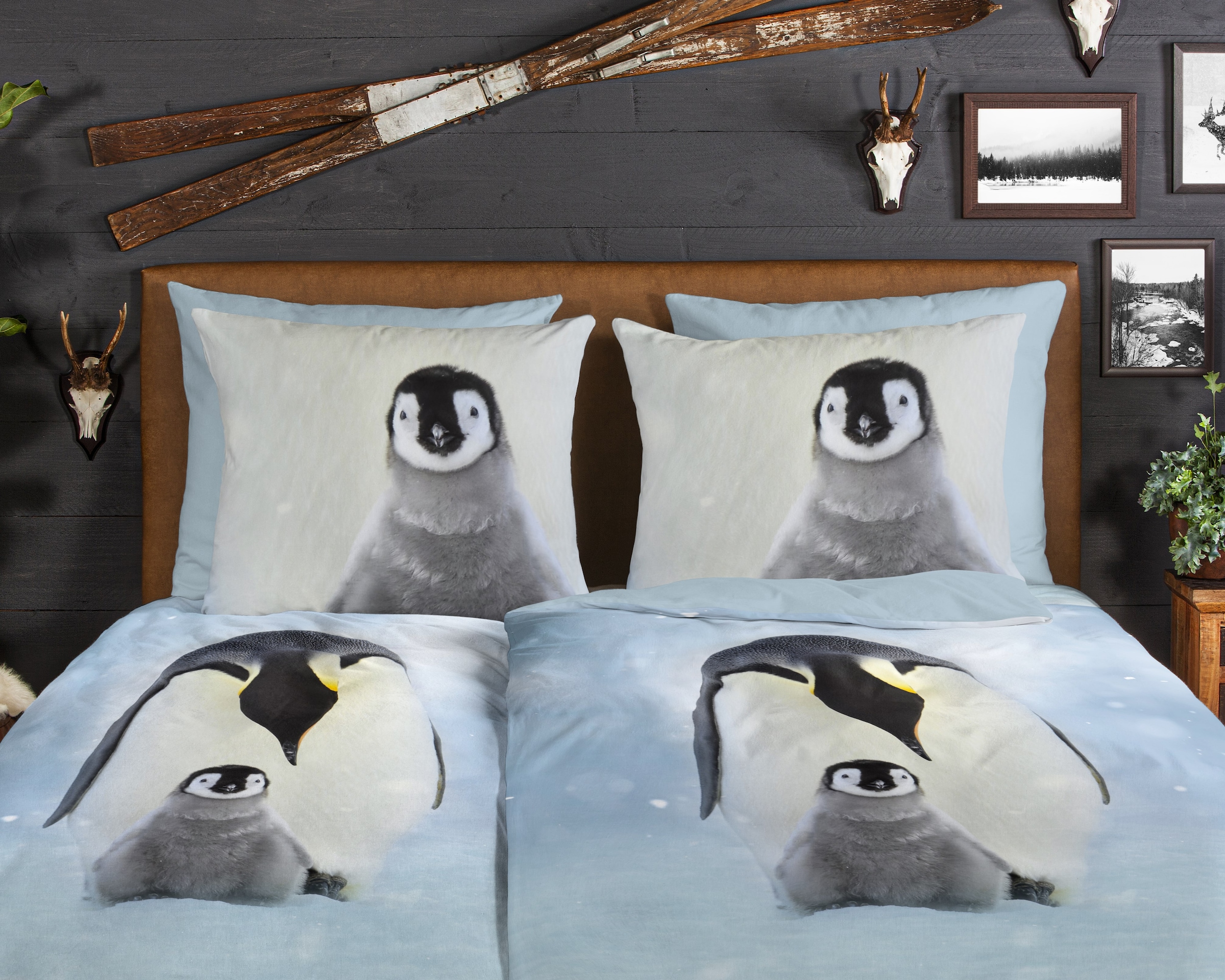 good morning Wendebettwäsche »Pinga«, Flanell, Biber, Winter, Warm, Reißverschluss, Wende, Pinguine, Schnee