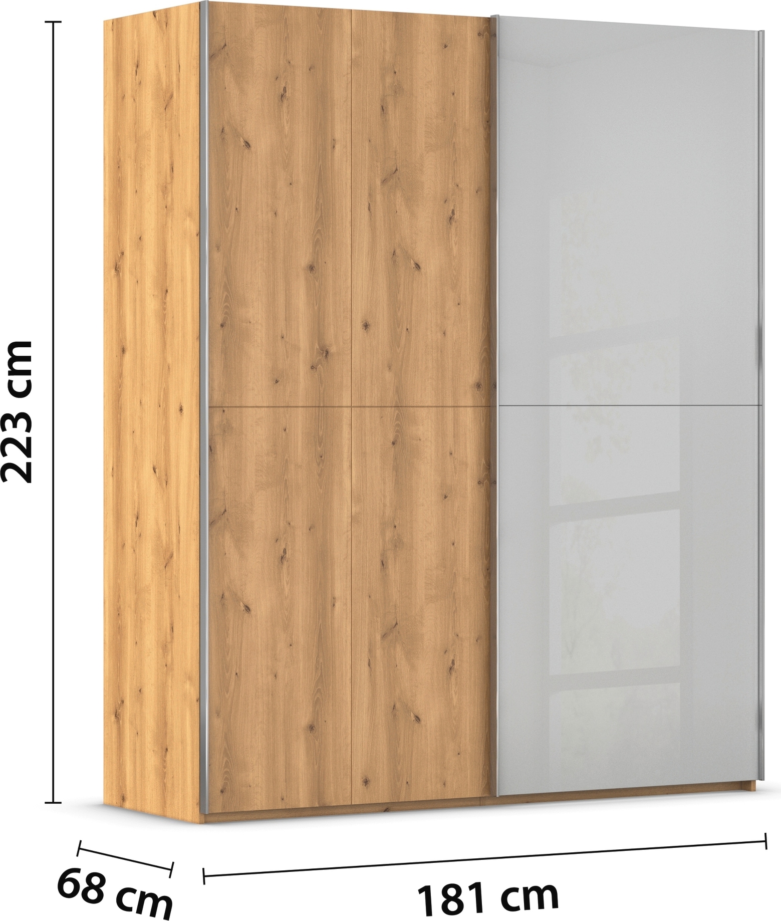 rauch Schwebetürenschrank »Kleiderschrank Schrank Garderobe Schlafzimmerschrank SCALE-WOOD« edle geteilte Front in massiver Asteiche mit Glastüren MADE IN GERMANY