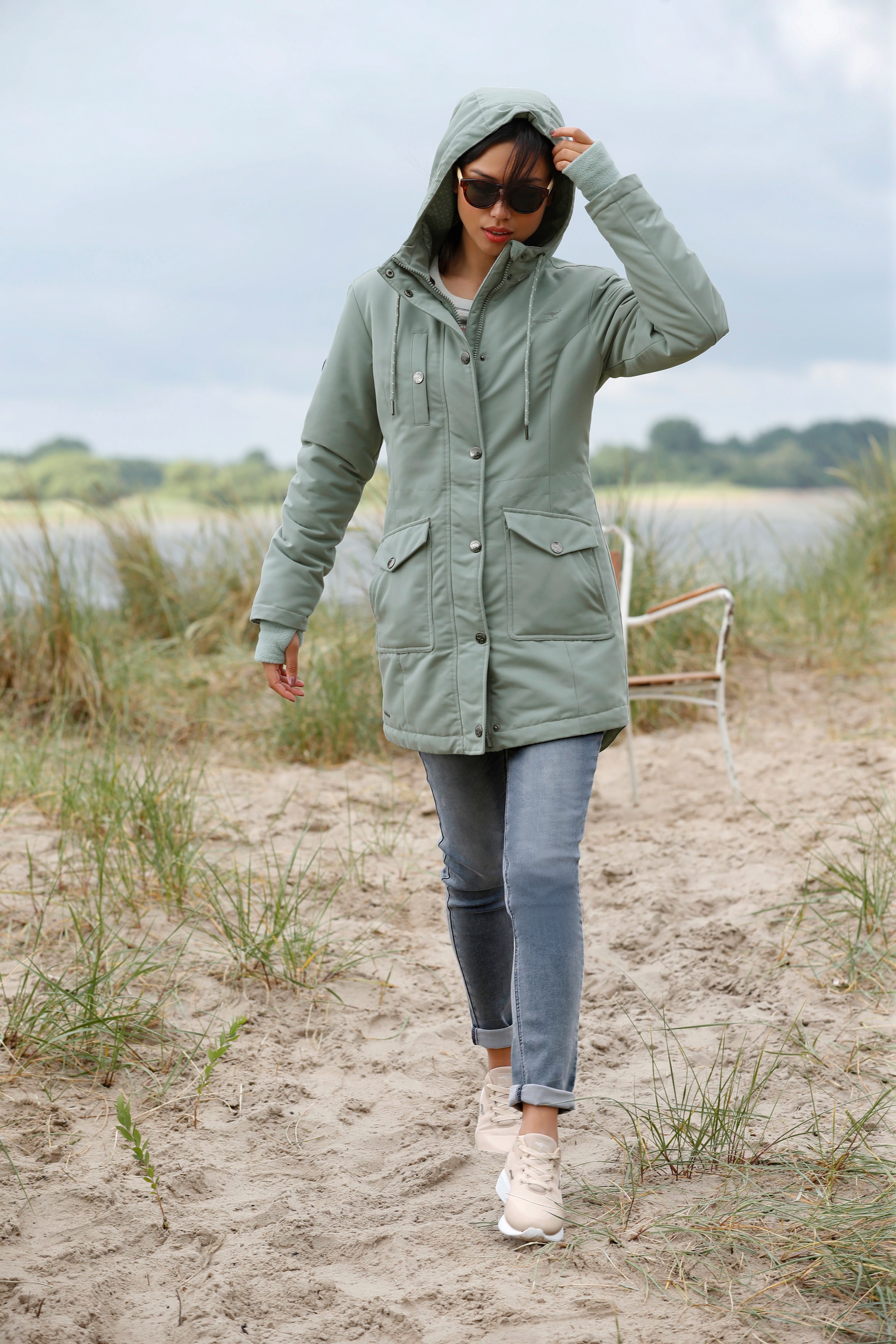 KangaROOS Langjacke, mit Kapuze, für den Übergang, aus leichtem Webmaterial, modisch