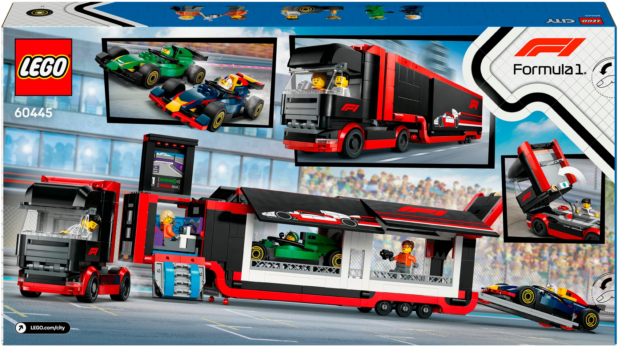 LEGO® Konstruktionsspielsteine »F1® Transporter mit RB20 & AMR24 F1® Rennautos (60445), LEGO City«, (1086 St.), Made in Europe