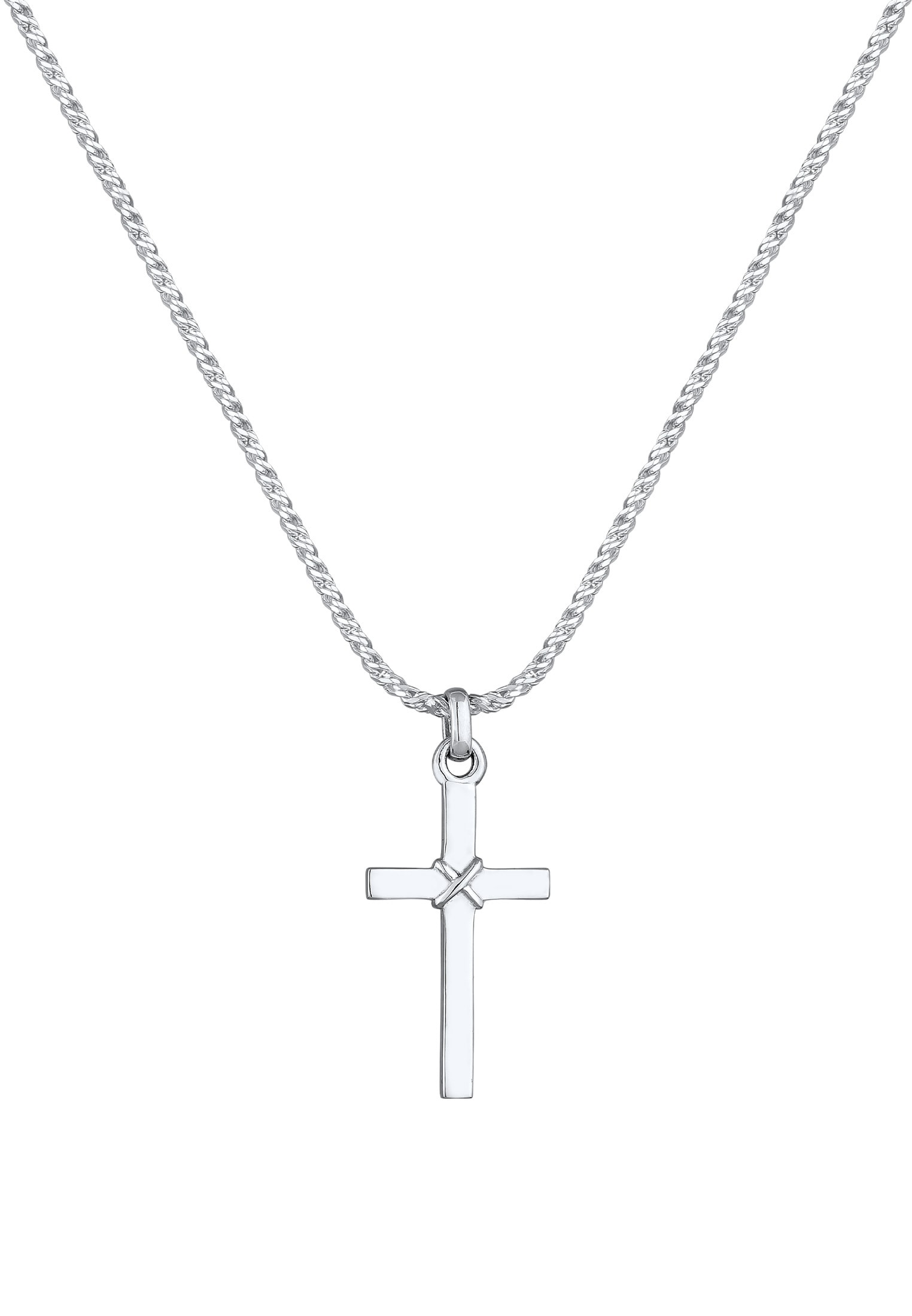 Kuzzoi Kette mit Anhänger »Halskette Herren Kreuz Flach Kordelkette 925 Silber«
