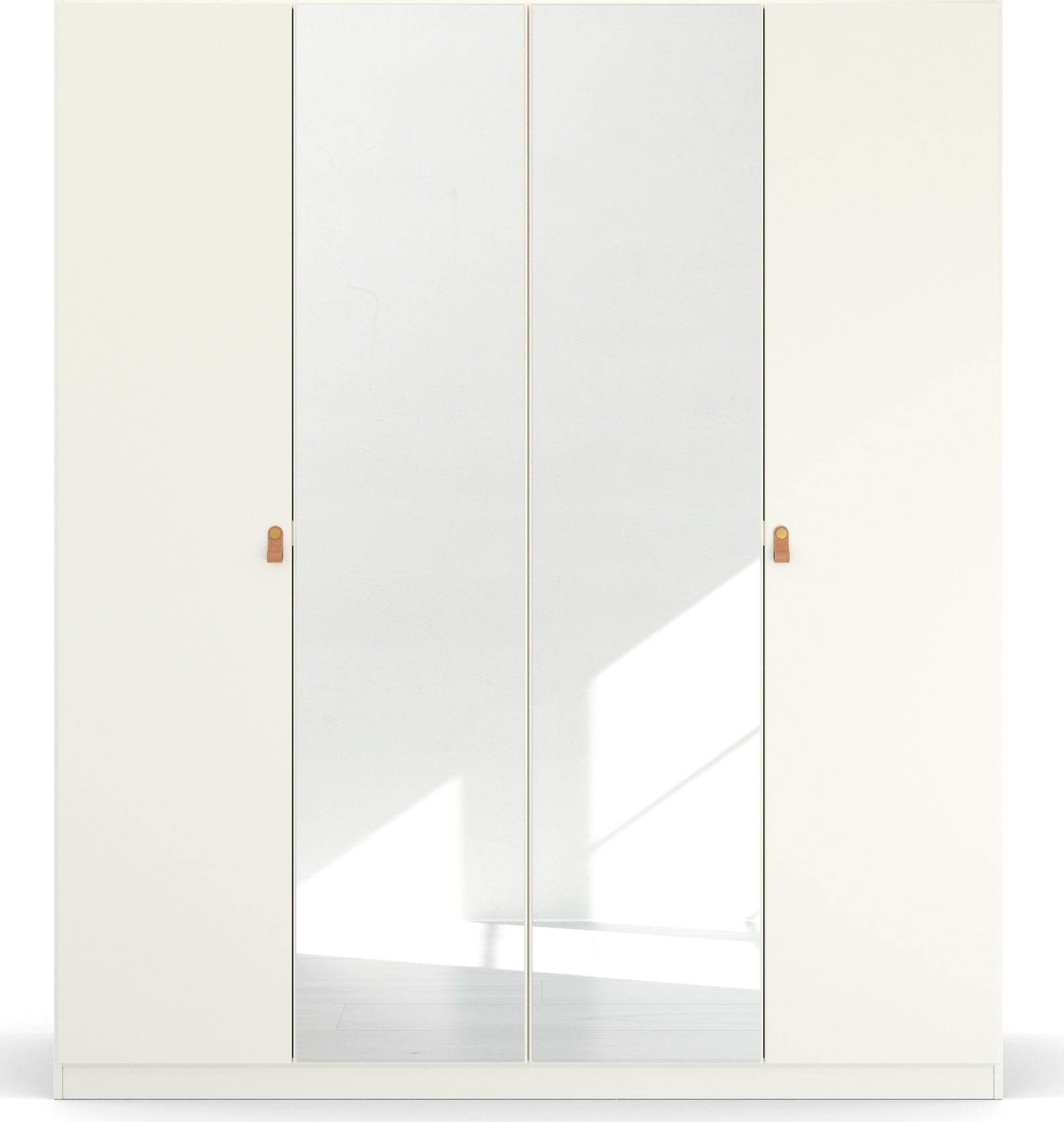 rauch Drehtürenschrank »Kleiderschrank Schrank Garderobe Ankleide HOMEY BY QUADRA SPIN« Breiten: 181/226/271 cm, Höhe 210 cm,  mit Grifflaschen aus weichem, cognacbraunem Leder, mit Spiegel