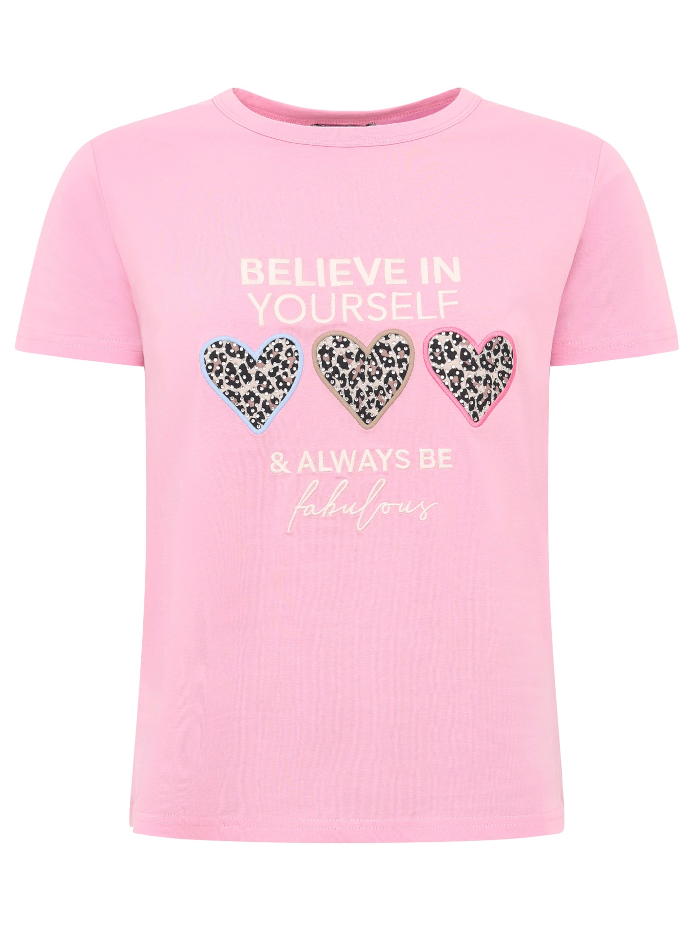 Zwillingsherz T-Shirt »"Always Believe"« Stickerei, Leoherzen, Rundhals, kurzarm